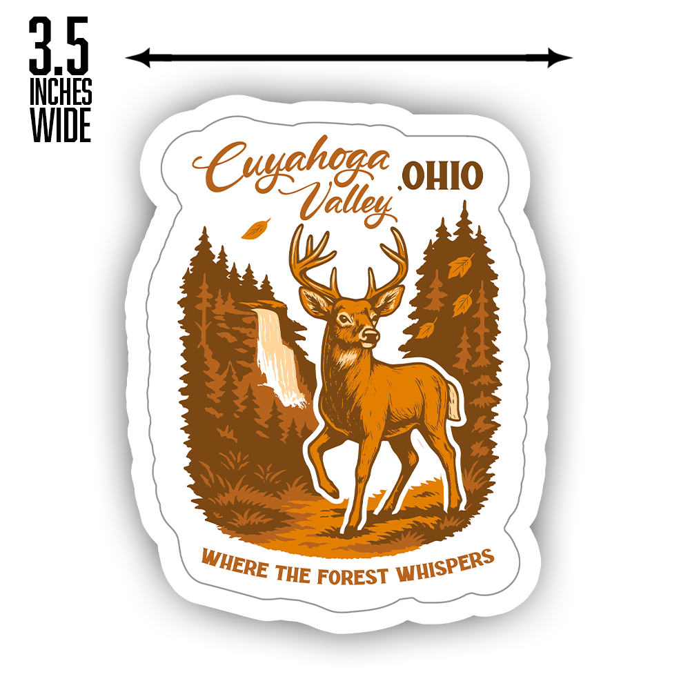 Cuyahoga Valley Ohio Sticker – Forest Deer Waterfall Art, “Where the Forest Whispers” National Park Vinyl Nature Decal