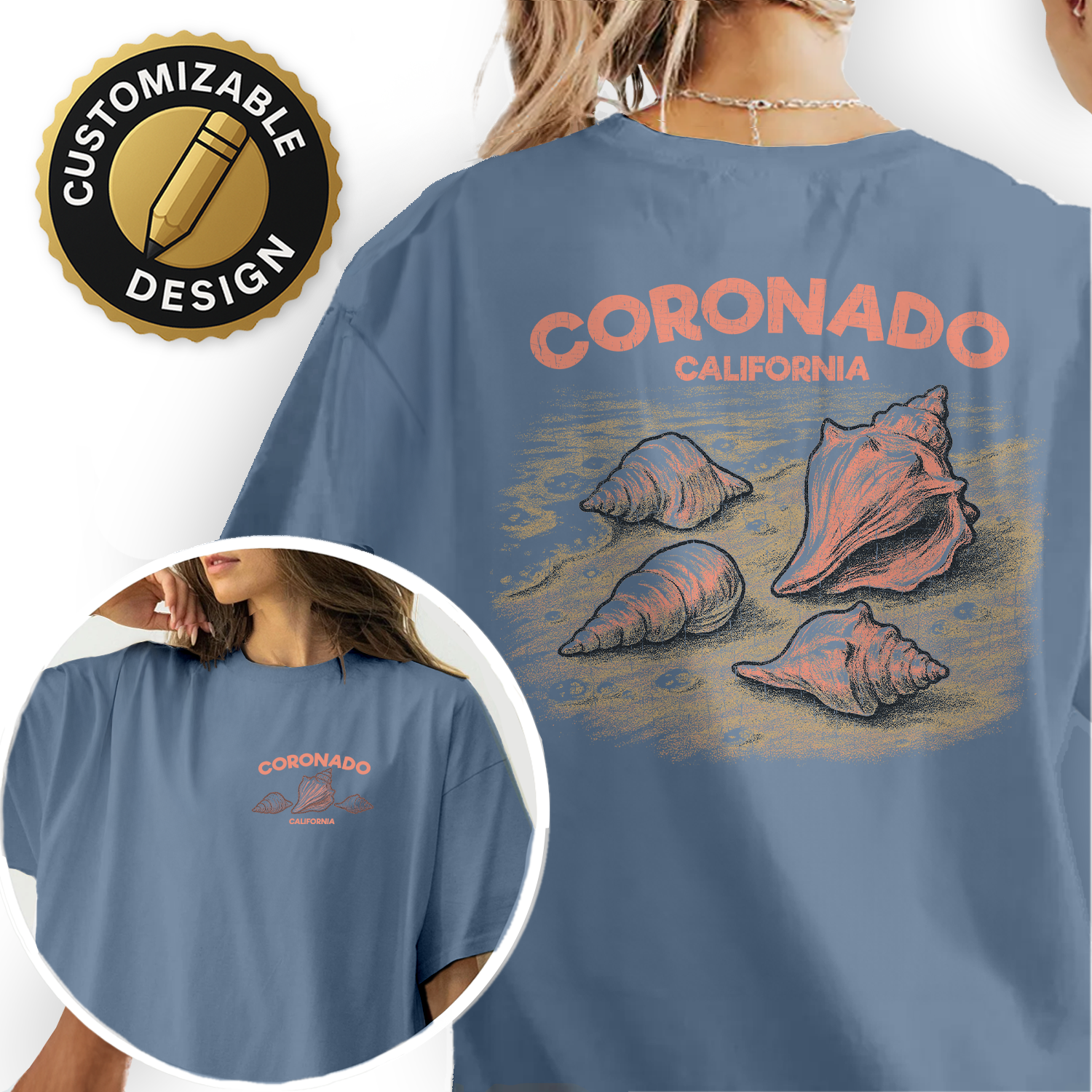 Coronado California Shell T-Shirt – Retro Beach Tee with Sea Shell Graphic, Coastal Summer Souvenir Shirt