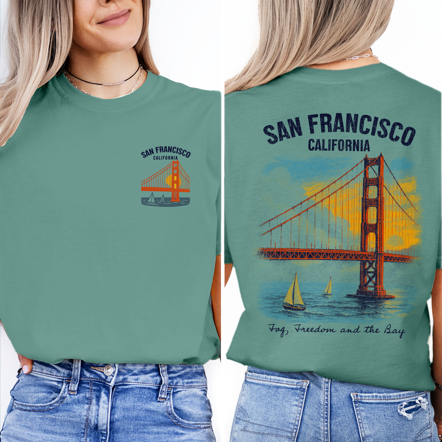 San Francisco T-Shirt | Golden Gate Bridge California Tee | Bay Area Travel Souvenir | Vintage Sailing Graphic Shirt