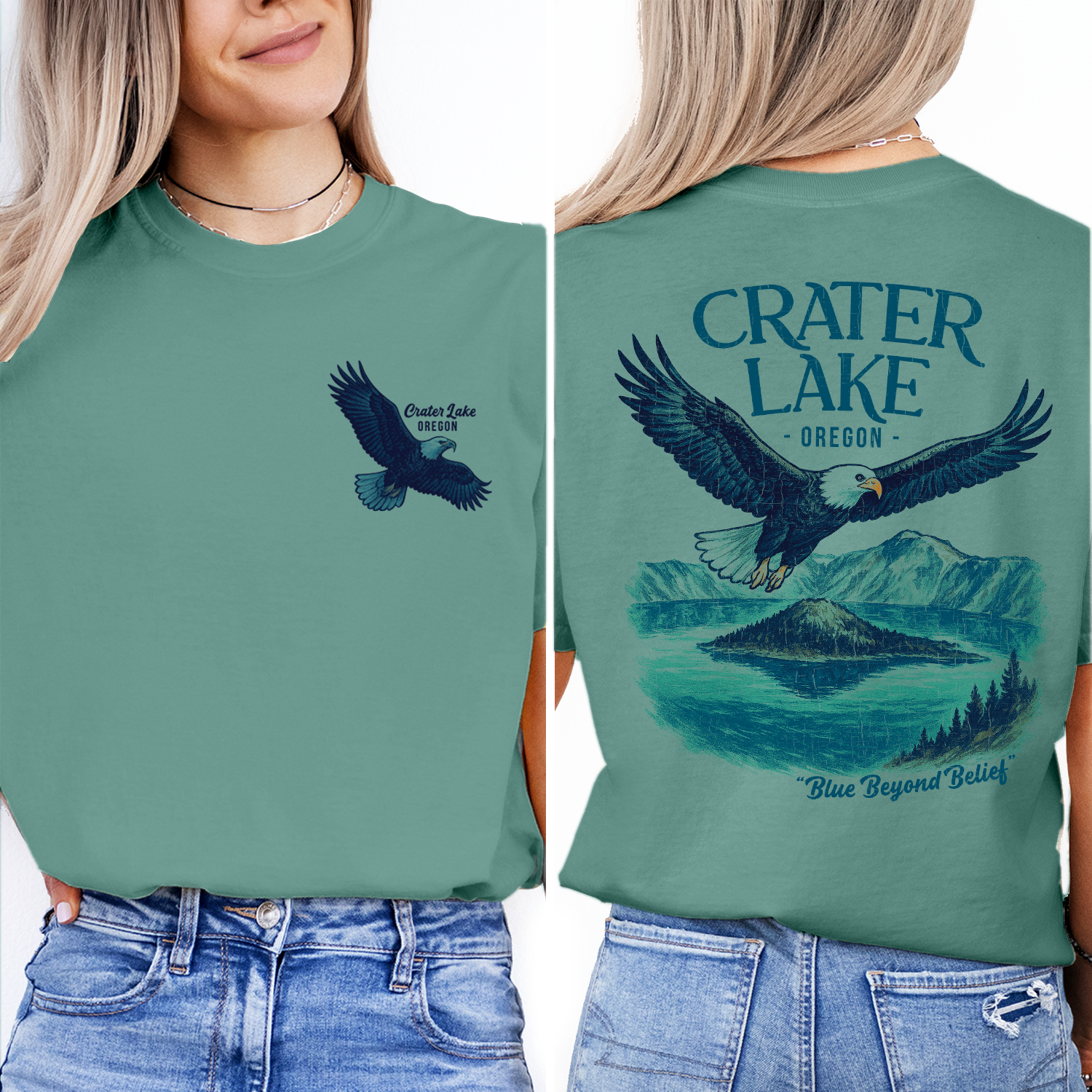 Crater Lake Oregon T-Shirt | Bald Eagle Graphic Tee | National Park Souvenir Shirt | Blue Beyond Belief Travel Top