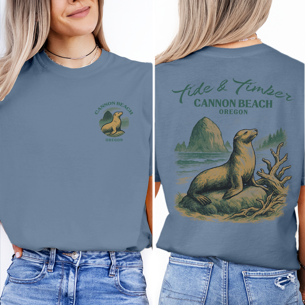 Cannon Beach Oregon T-Shirt | Sea Lion Graphic Tee | Coastal Wildlife Shirt | Oregon Coast Travel Souvenir Top
