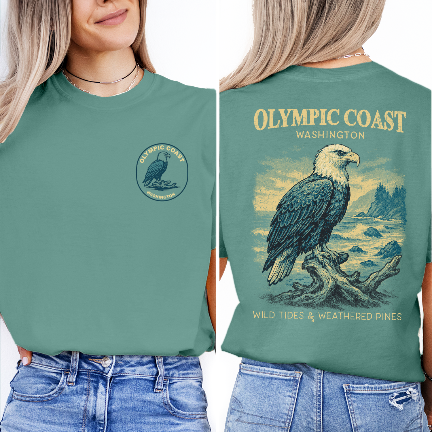 Olympic Coast Washington Bald Eagle T-Shirt | Vintage Wildlife Graphic Tee | Pacific Northwest Nature Shirt