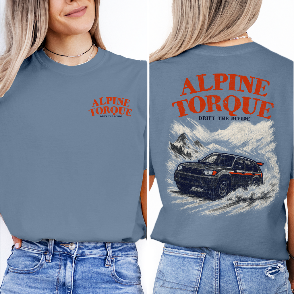 Alpine Torque T-Shirt | Drift Car Mountain Racing Tee | Off-Road Adventure Shirt | Rally Driver Graphic Gift
