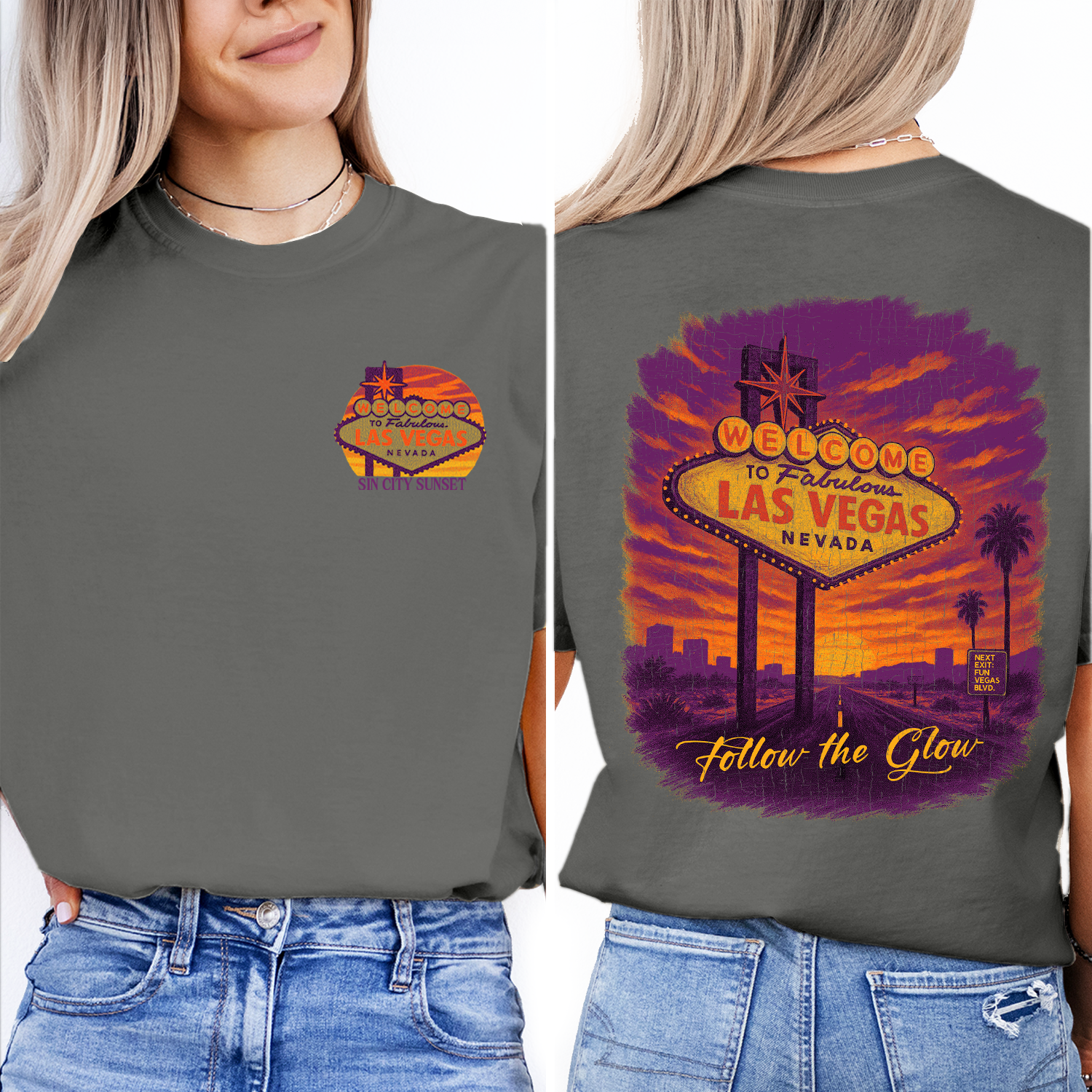 Las Vegas Sunset T-Shirt | Welcome Sign Nevada Souvenir Tee | Sin City Travel Shirt | Vintage Vegas Road Trip Gift