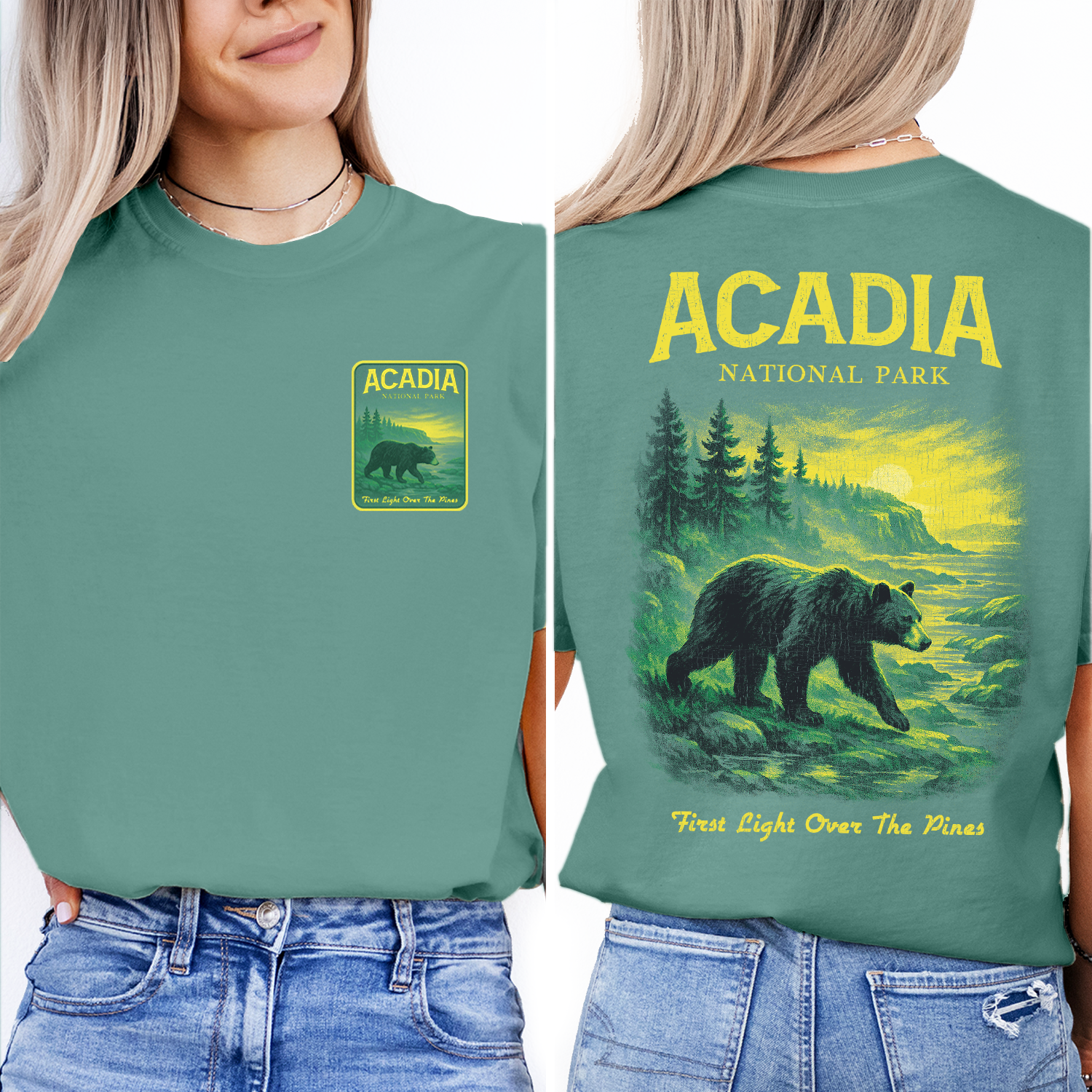 Acadia National Park Bear T-Shirt – Vintage Wilderness Hiking Tee, Nature Landscape Sunset Shirt, Outdoor Adventure Gift