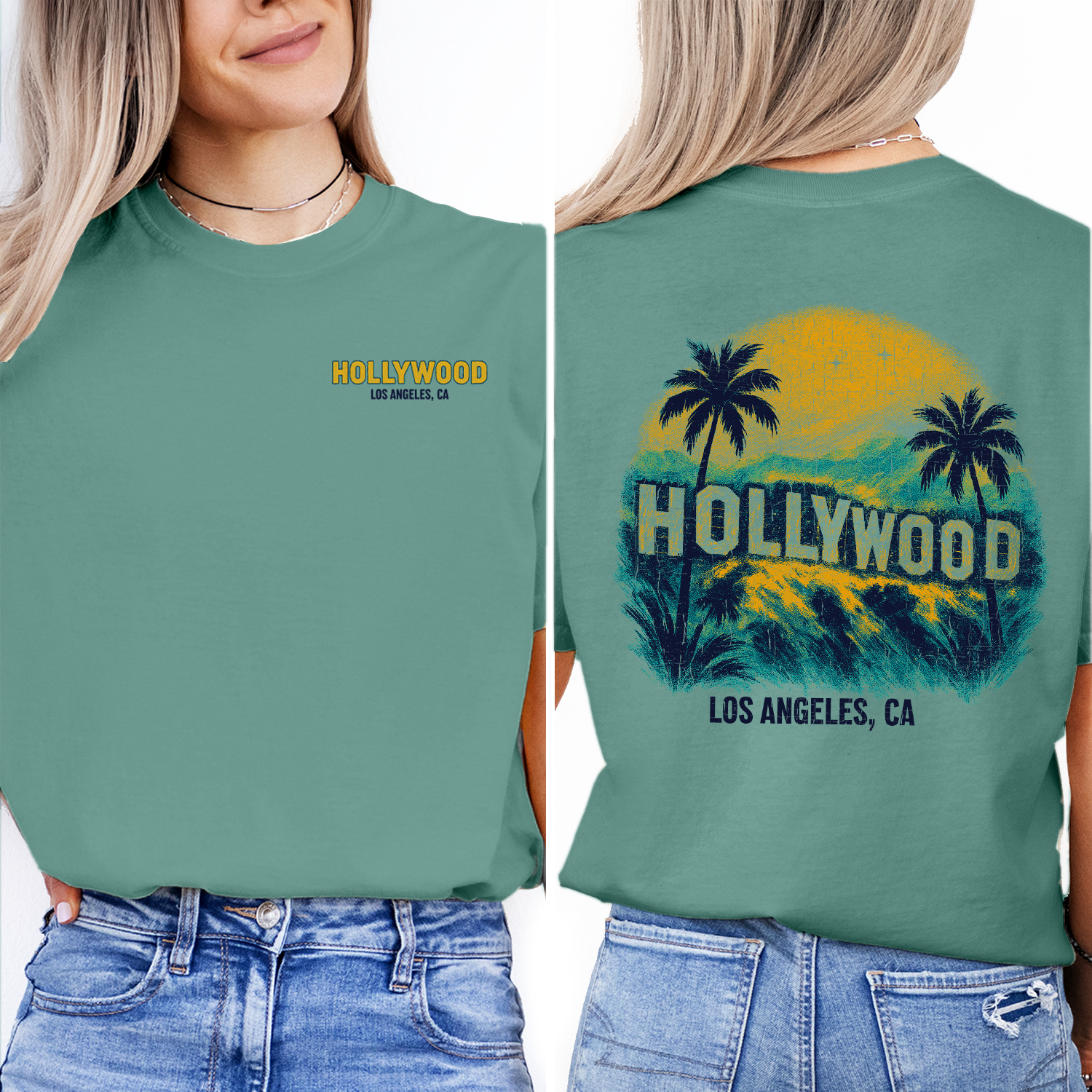 Vintage Hollywood Los Angeles T-Shirt – Retro Sunset & Palm Tree Graphic, California Travel Souvenir Tee