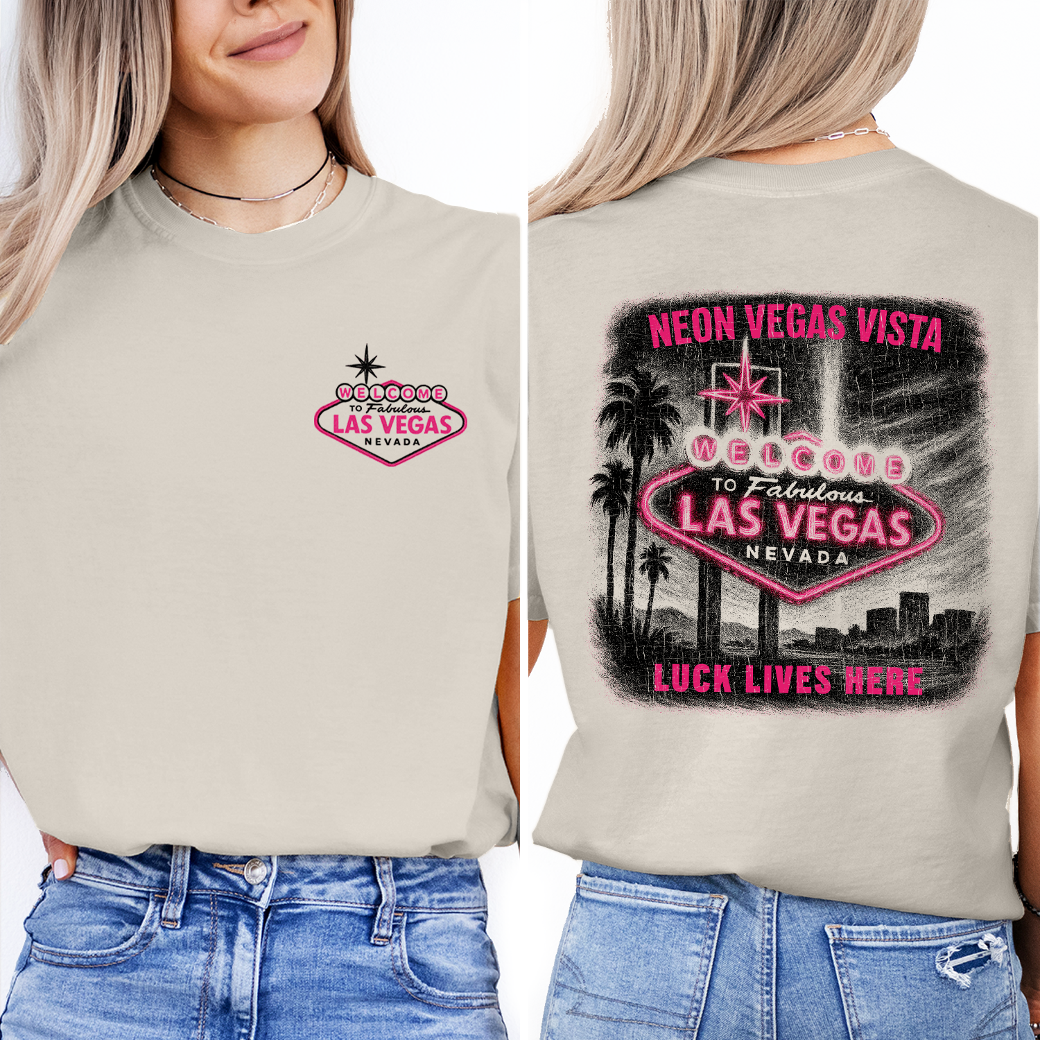 Retro Neon Las Vegas t-shirt with iconic “Welcome” sign, perfect souvenir or gift for travelers, casino lovers, and Vegas fans.