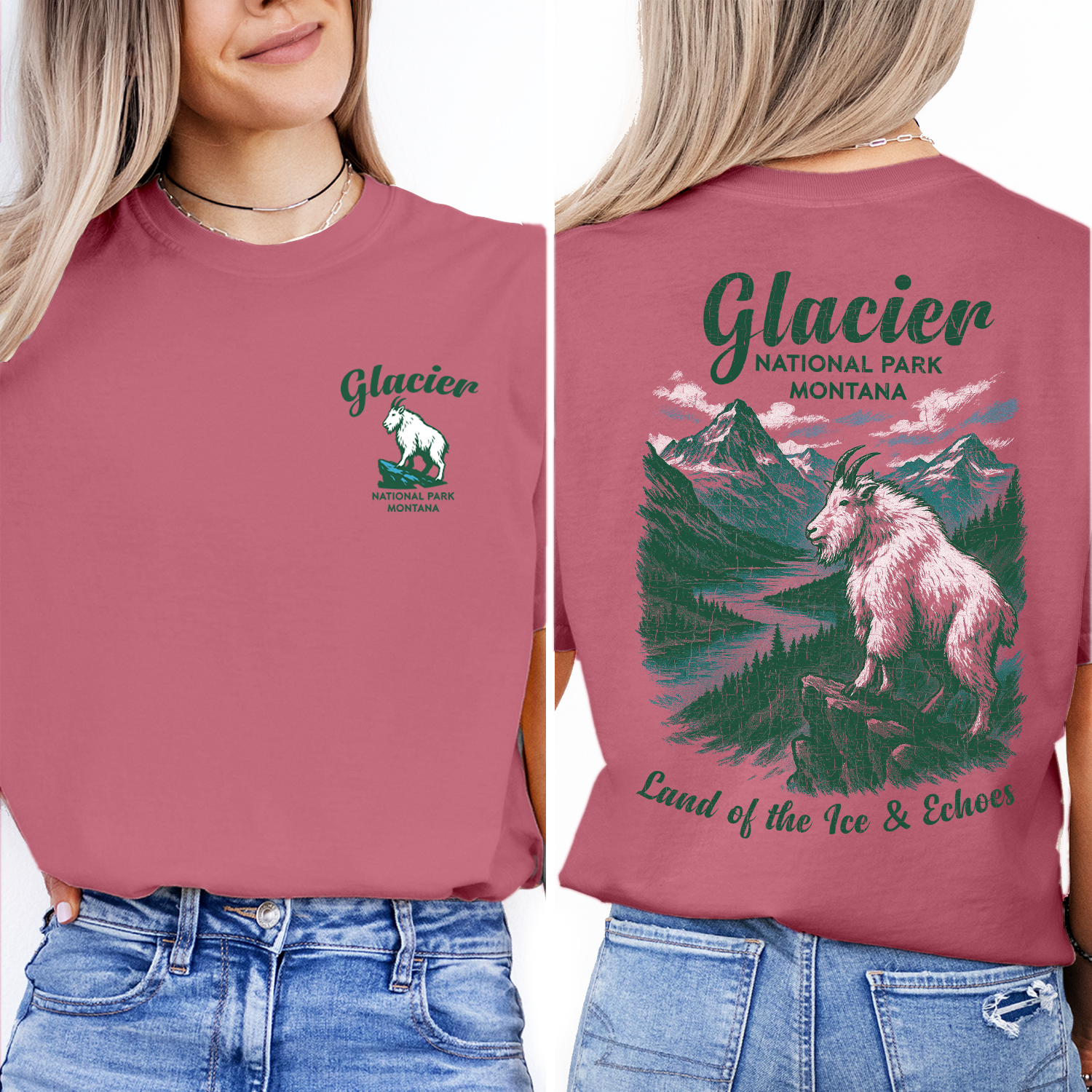 Glacier National Park T-Shirt | Montana Mountain Goat Graphic Tee | National Park Souvenir Shirt | Land of the Ice & Echoes