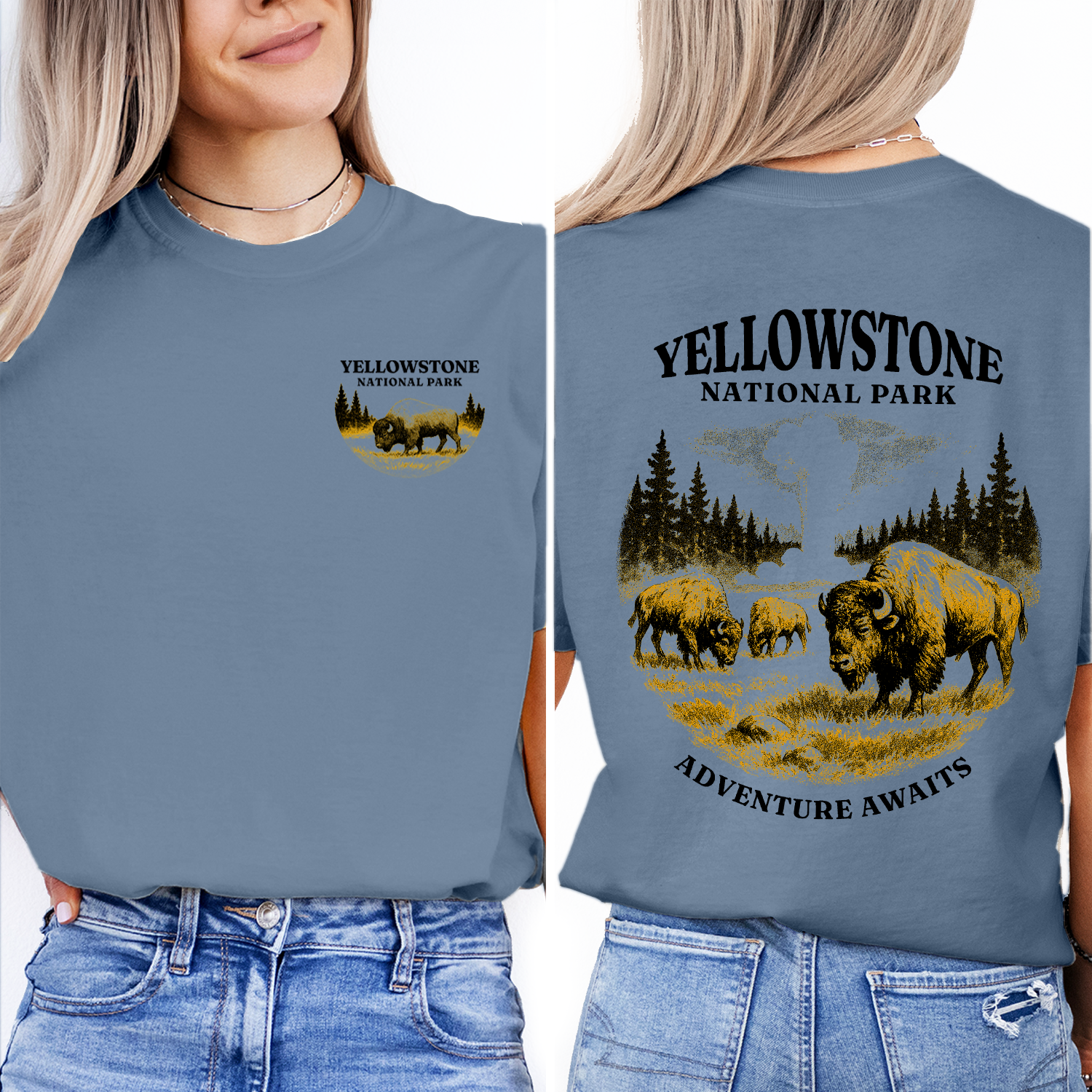 Yellowstone National Park T-Shirt Adventure Awaits Bison Graphic Tee | Retro Nature Hiking Travel Shirt for Outdoor Lovers