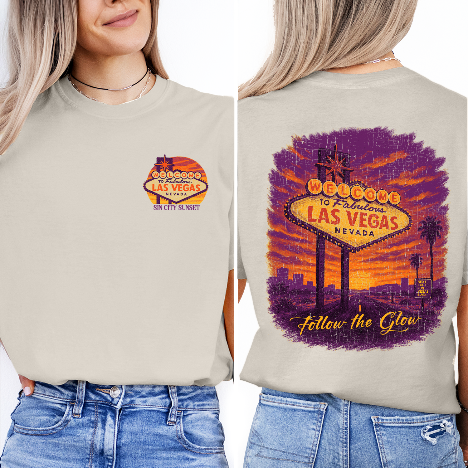 Las Vegas Sunset T-Shirt | Welcome Sign Nevada Souvenir Tee | Sin City Travel Shirt | Vintage Vegas Road Trip Gift