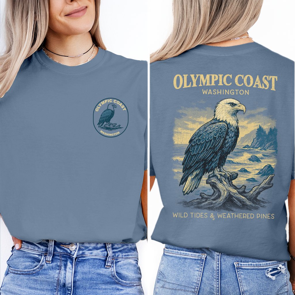 Olympic Coast Washington Bald Eagle T-Shirt | Vintage Wildlife Graphic Tee | Pacific Northwest Nature Shirt