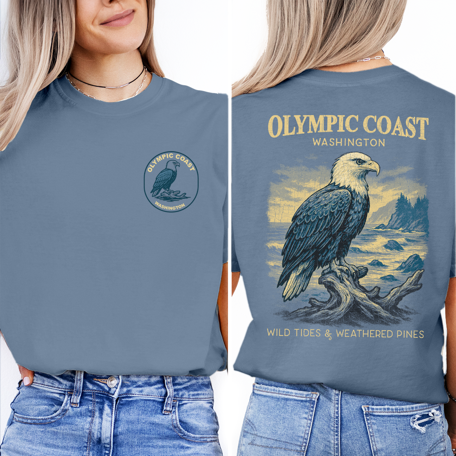 Olympic Coast Washington Bald Eagle T-Shirt | Vintage Wildlife Graphic Tee | Pacific Northwest Nature Shirt