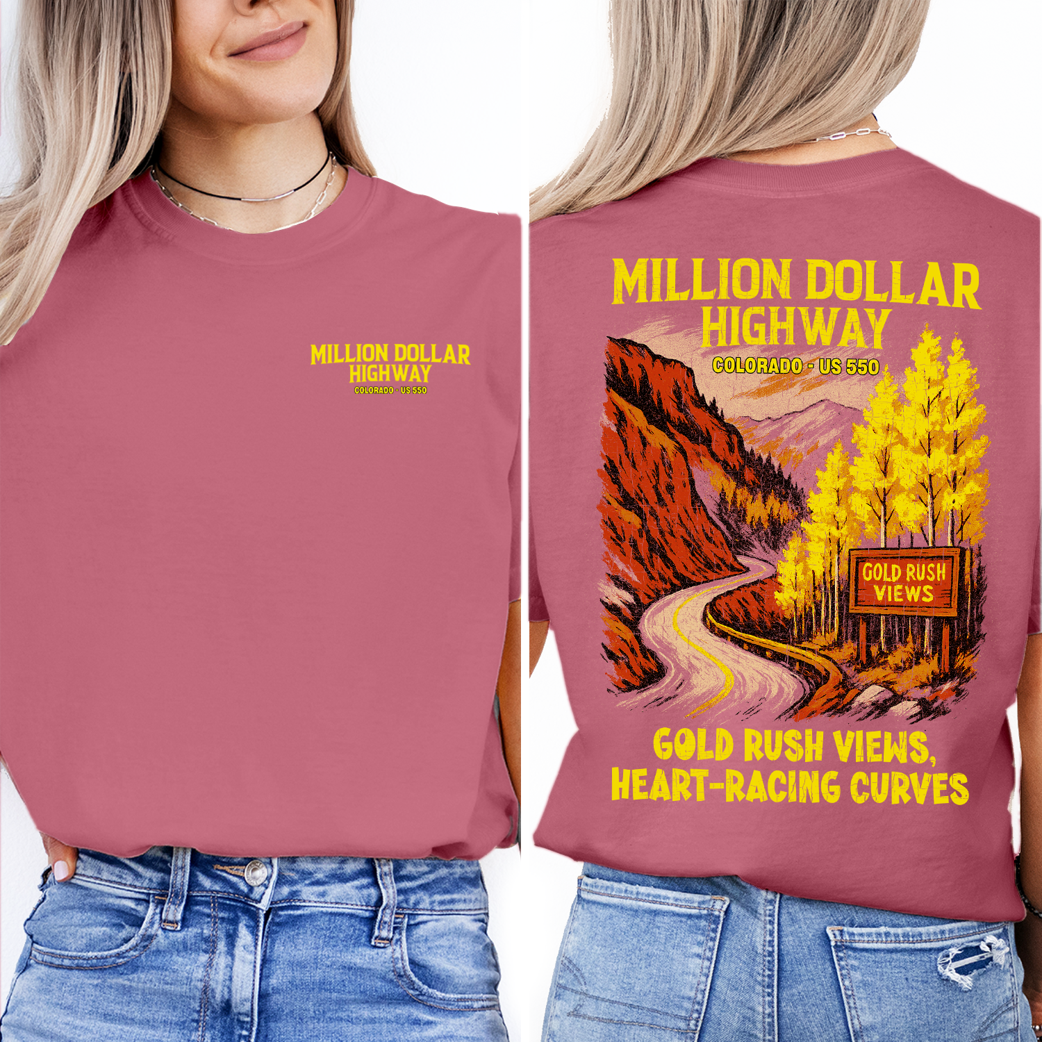 Million Dollar Highway Colorado t-shirt with scenic mountain road design, perfect souvenir for travelers and road trip enthusiasts.
