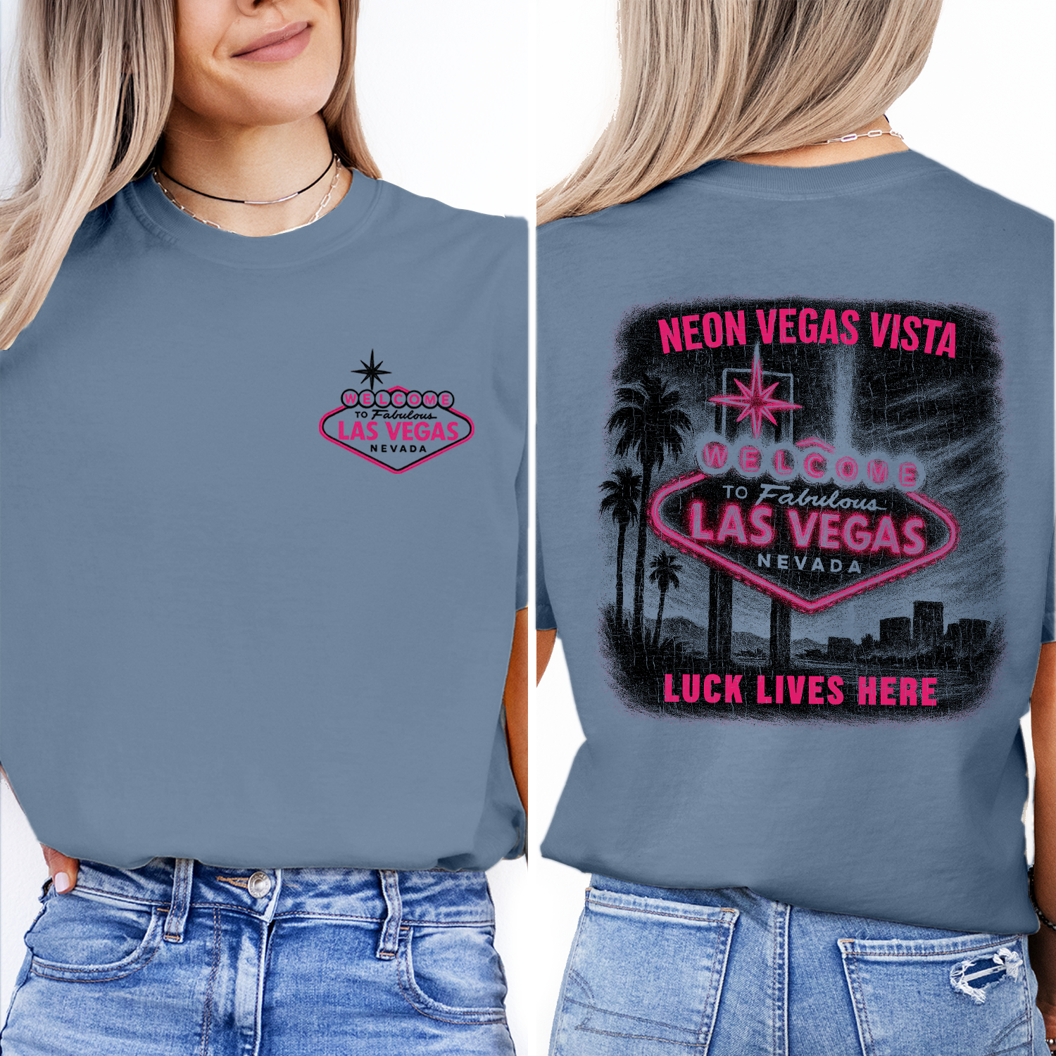 Retro Neon Las Vegas t-shirt with iconic “Welcome” sign, perfect souvenir or gift for travelers, casino lovers, and Vegas fans.