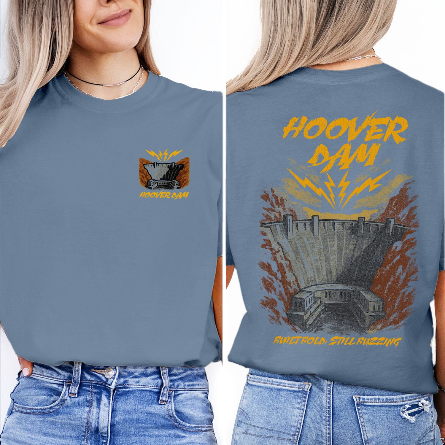 Vintage Hoover Dam T-Shirt – Retro Engineering Landmark & Lightning Graphic, Nevada Travel Souvenir Tee