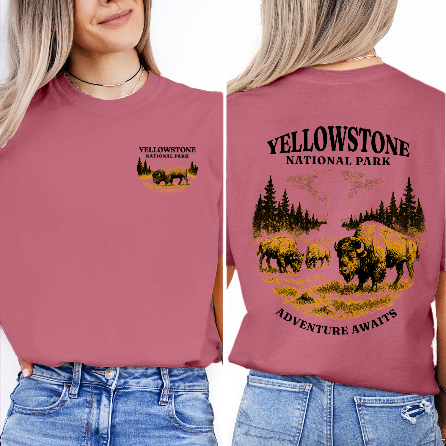 Yellowstone National Park T-Shirt Adventure Awaits Bison Graphic Tee | Retro Nature Hiking Travel Shirt for Outdoor Lovers