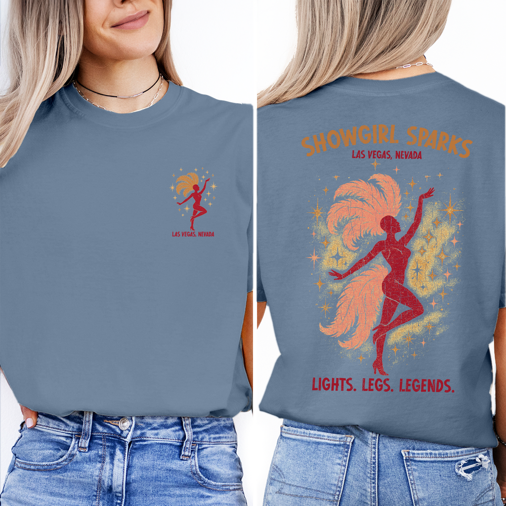Las Vegas Showgirl T-Shirt | Vintage Nevada Souvenir Tee | Glitter Sparkle Showgirl Graphic | Retro Vegas Travel Gift
