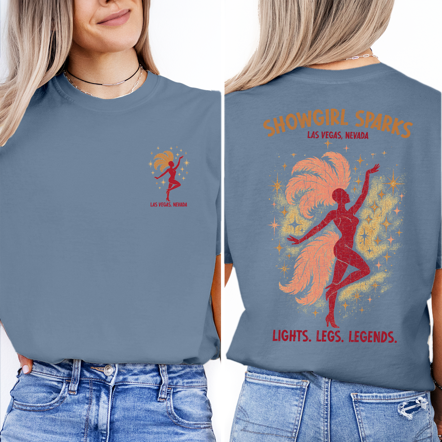 Las Vegas Showgirl T-Shirt | Vintage Nevada Souvenir Tee | Glitter Sparkle Showgirl Graphic | Retro Vegas Travel Gift