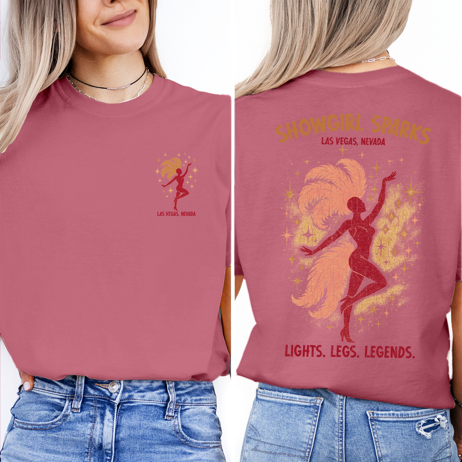 Las Vegas Showgirl T-Shirt | Vintage Nevada Souvenir Tee | Glitter Sparkle Showgirl Graphic | Retro Vegas Travel Gift