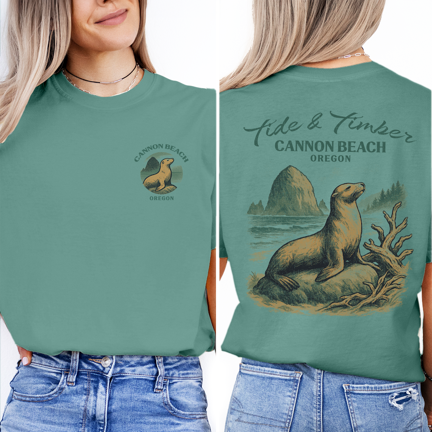 Cannon Beach Oregon T-Shirt | Sea Lion Graphic Tee | Coastal Wildlife Shirt | Oregon Coast Travel Souvenir Top