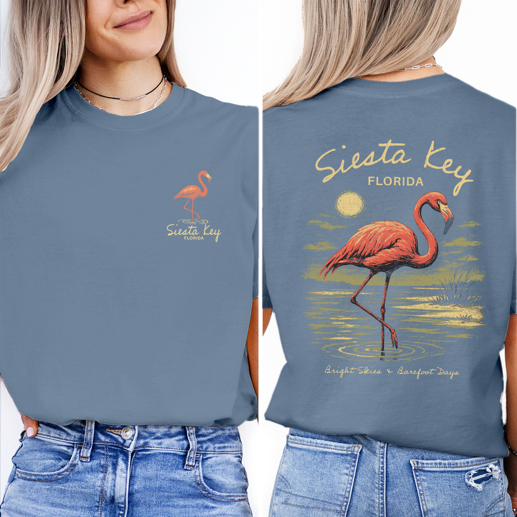 Siesta Key Florida T-Shirt | Flamingo Beach Souvenir Tee | Coastal Vacation Shirt | Vintage Tropical Travel Gift