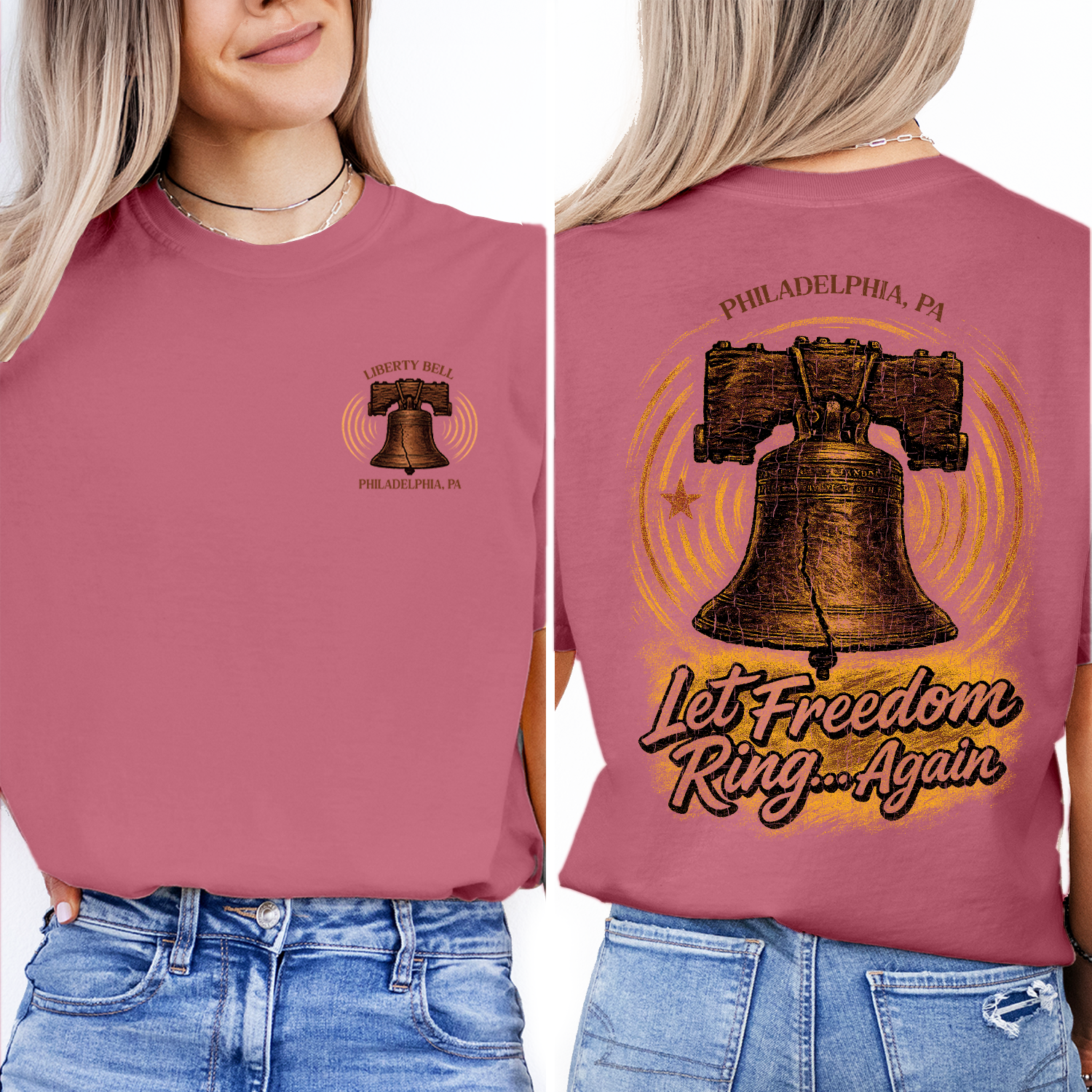Vintage Liberty Bell Philadelphia t-shirt with “Let Freedom Ring” design, perfect souvenir or patriotic gift for history lovers.