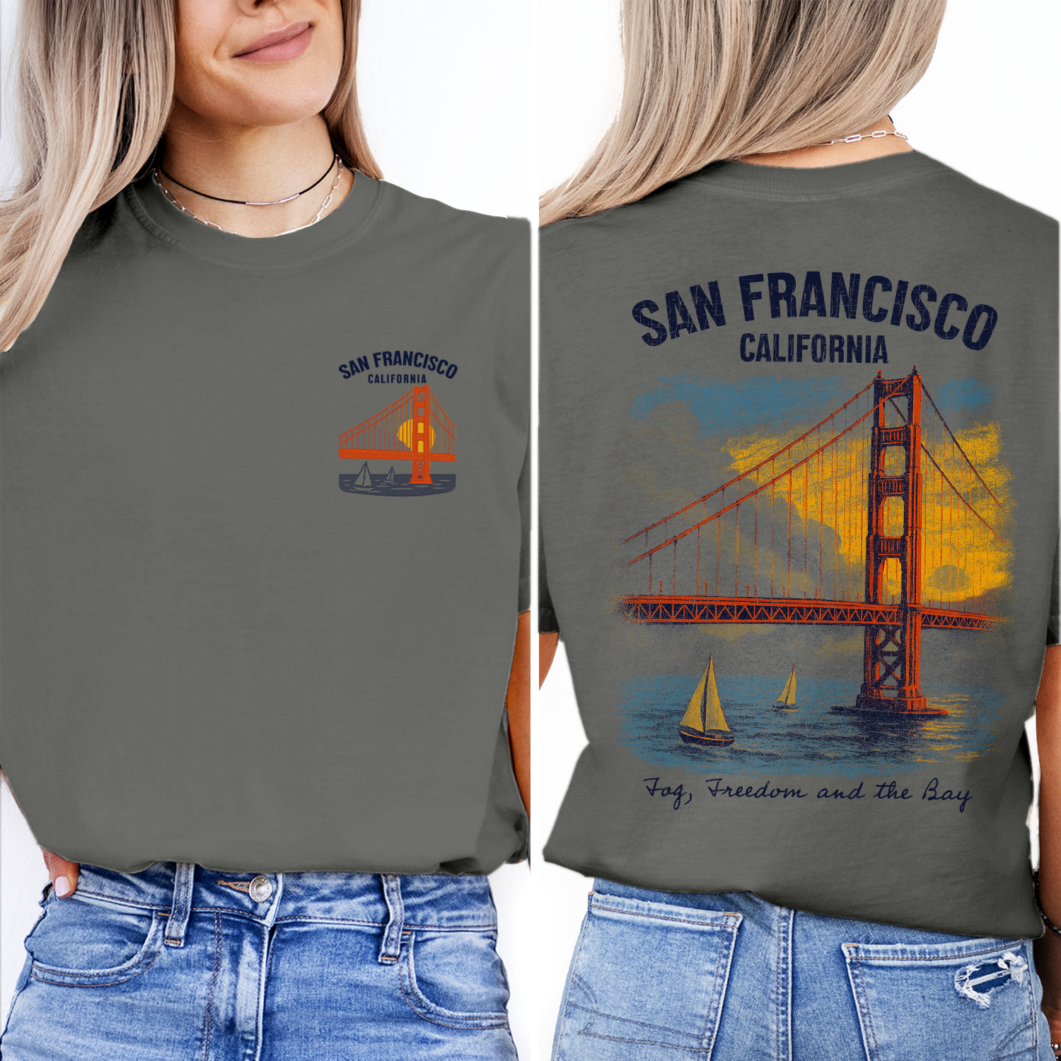 San Francisco T-Shirt | Golden Gate Bridge California Tee | Bay Area Travel Souvenir | Vintage Sailing Graphic Shirt