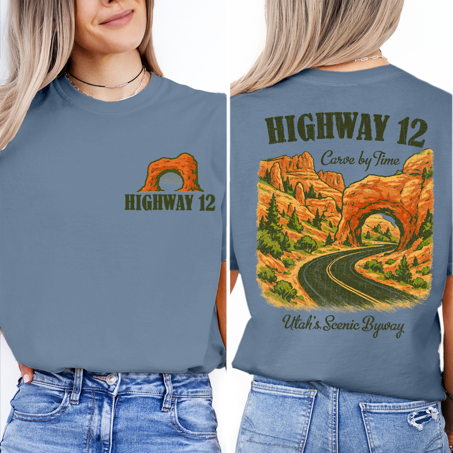 Vintage Utah Highway 12 T-Shirt – Scenic Byway Red Rock Arch & Mountain Landscape Graphic, Retro Travel Souvenir Tee
