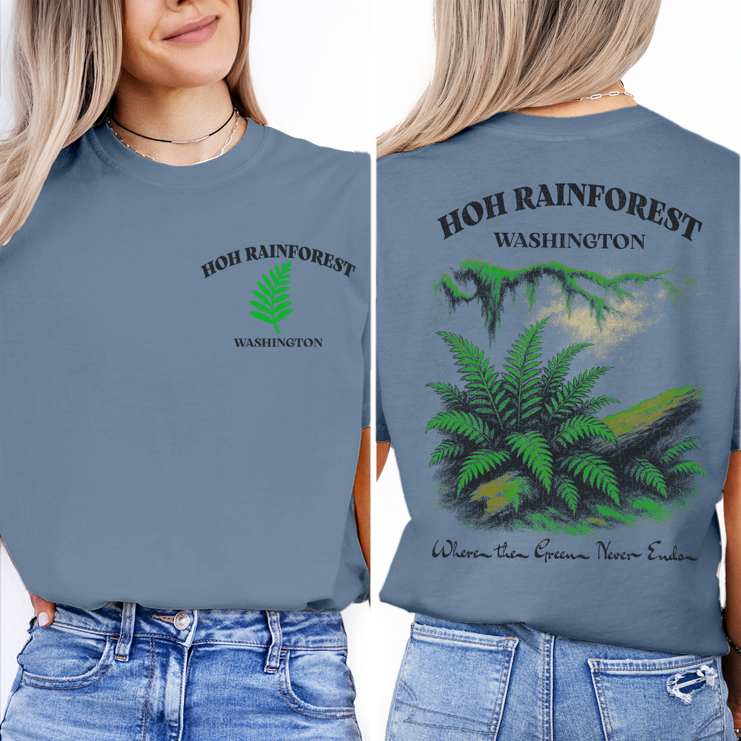 Vintage Hoh Rainforest Washington T-Shirt – Lush Green Ferns & Nature Scene Graphic, Pacific Northwest Travel Souvenir Tee