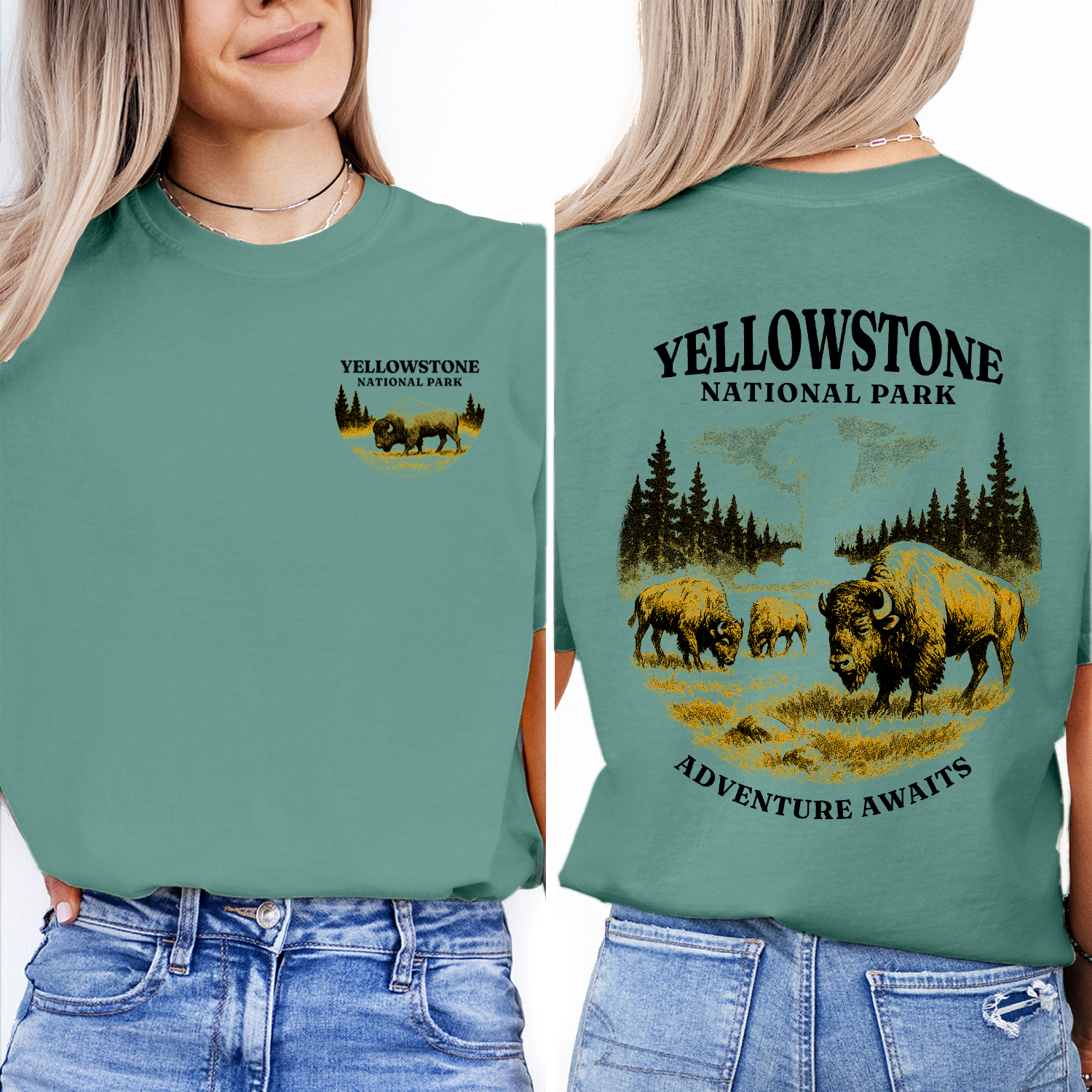 Yellowstone National Park T-Shirt Adventure Awaits Bison Graphic Tee | Retro Nature Hiking Travel Shirt for Outdoor Lovers