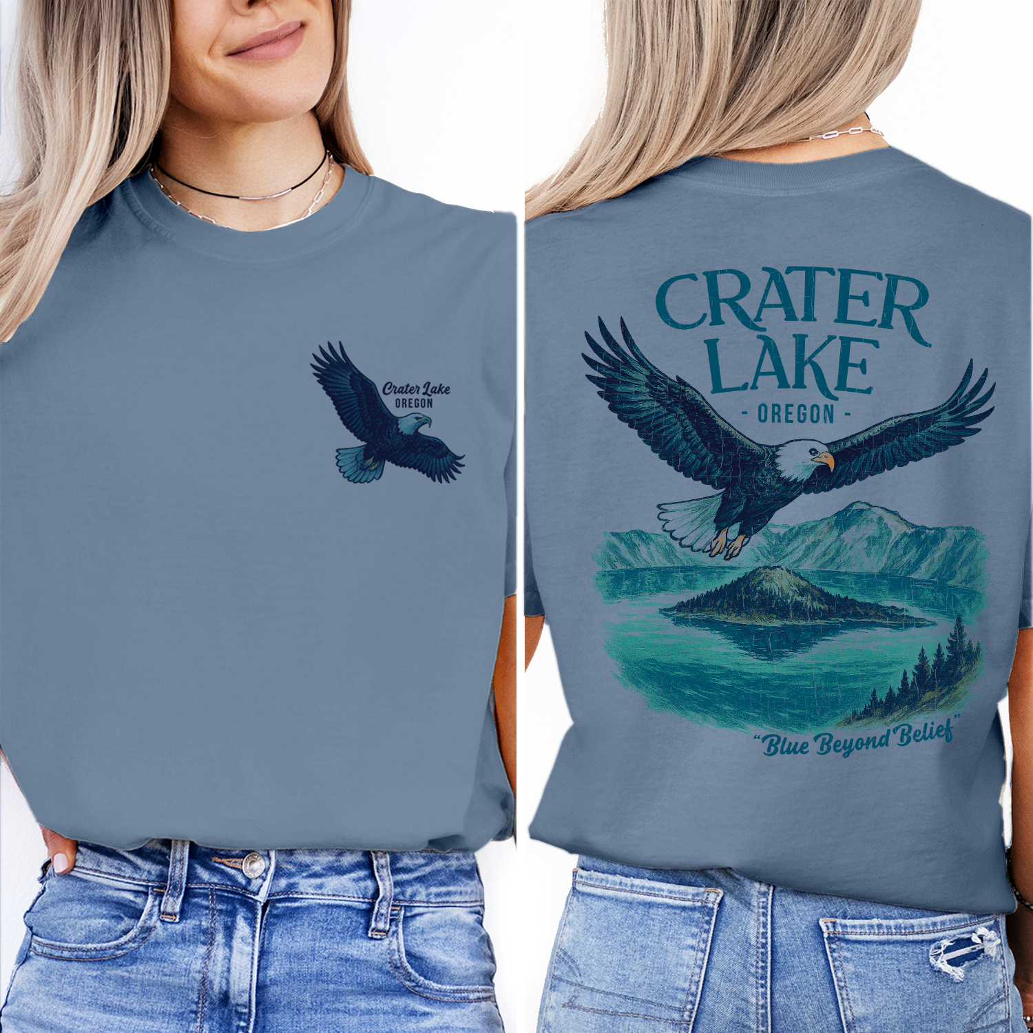 Crater Lake Oregon T-Shirt | Bald Eagle Graphic Tee | National Park Souvenir Shirt | Blue Beyond Belief Travel Top
