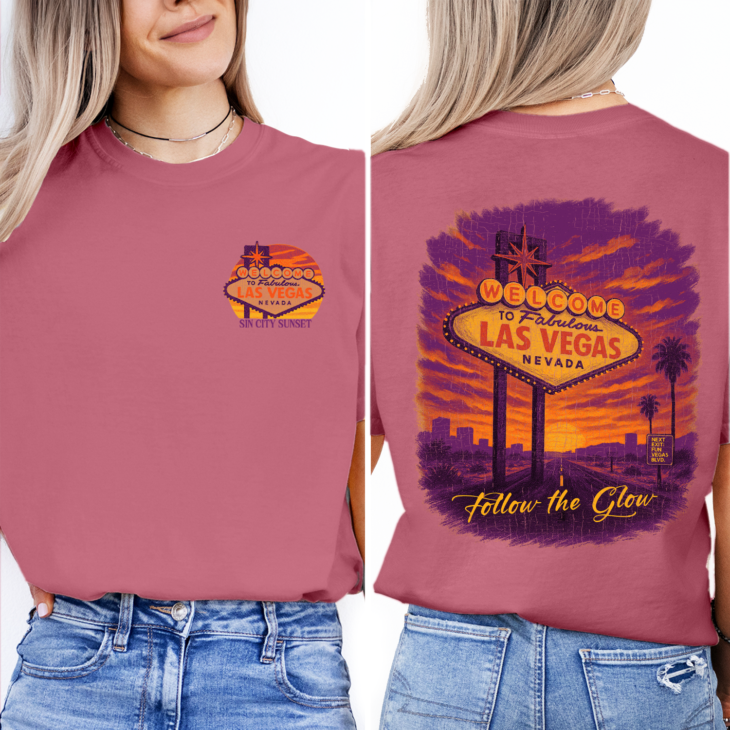 Las Vegas Sunset T-Shirt | Welcome Sign Nevada Souvenir Tee | Sin City Travel Shirt | Vintage Vegas Road Trip Gift