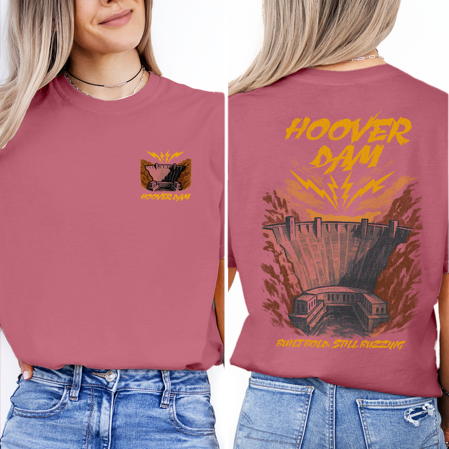 Vintage Hoover Dam T-Shirt – Retro Engineering Landmark & Lightning Graphic, Nevada Travel Souvenir Tee