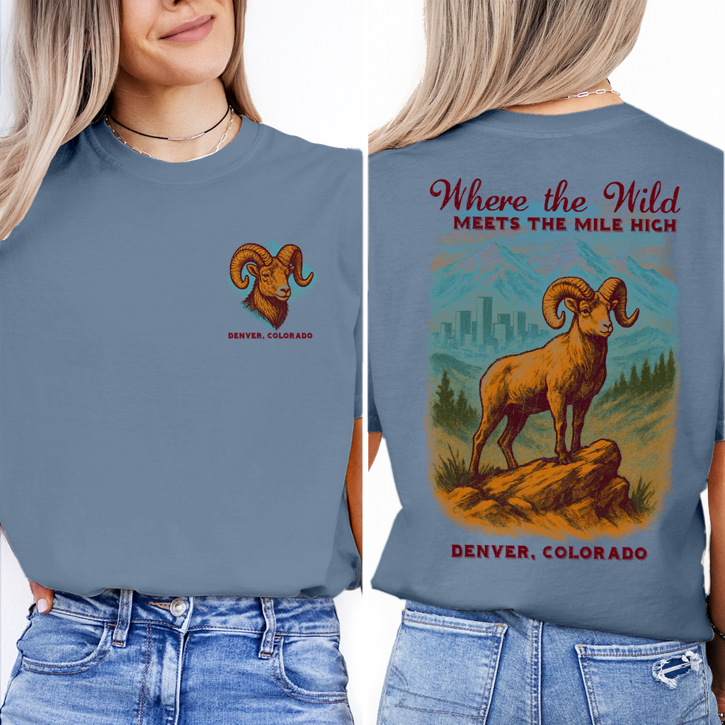 Denver Colorado T-Shirt | Rocky Mountain Ram Graphic Tee | Mile High City Souvenir Shirt | Where the Wild Meets the Mile High
