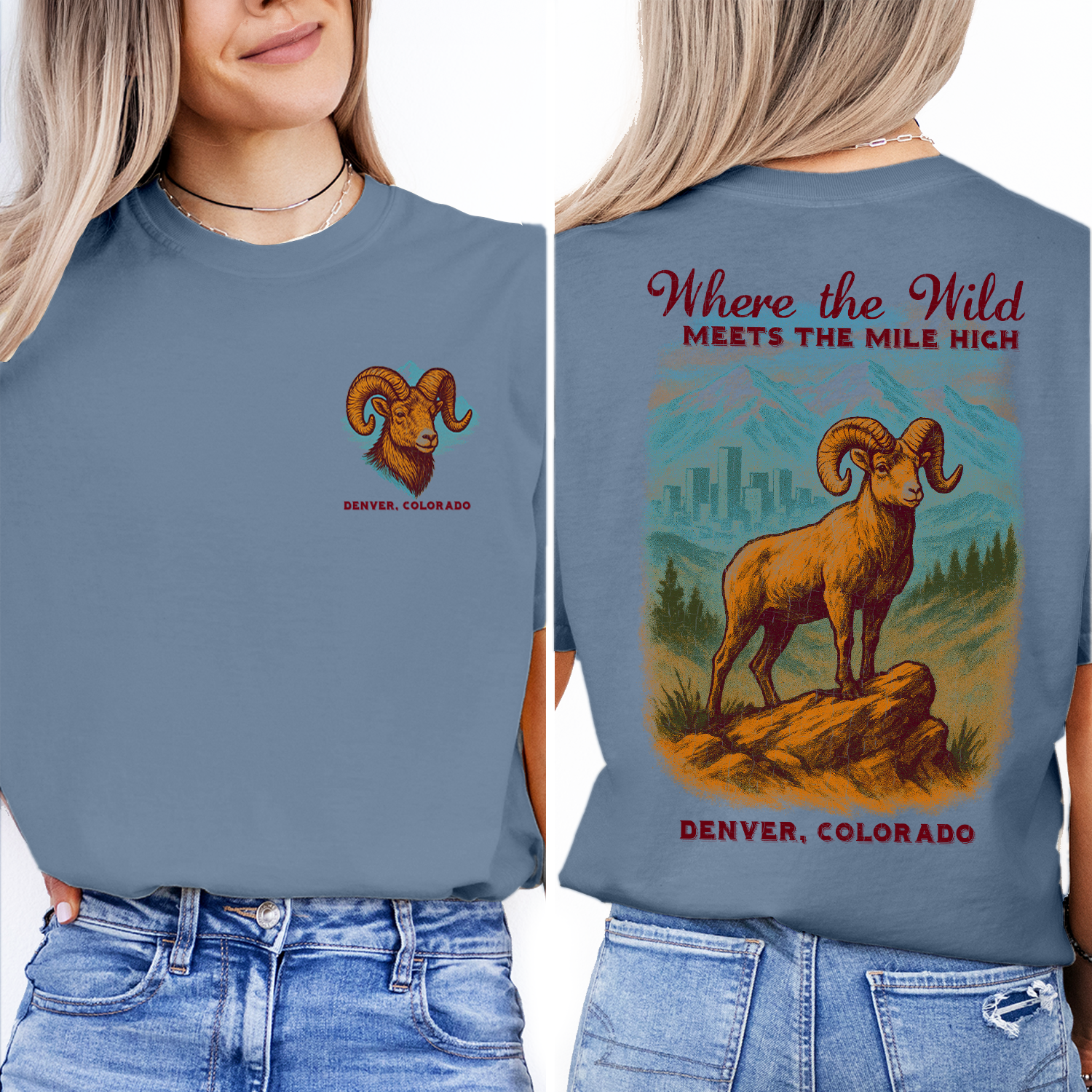 Denver Colorado T-Shirt | Rocky Mountain Ram Graphic Tee | Mile High City Souvenir Shirt | Where the Wild Meets the Mile High