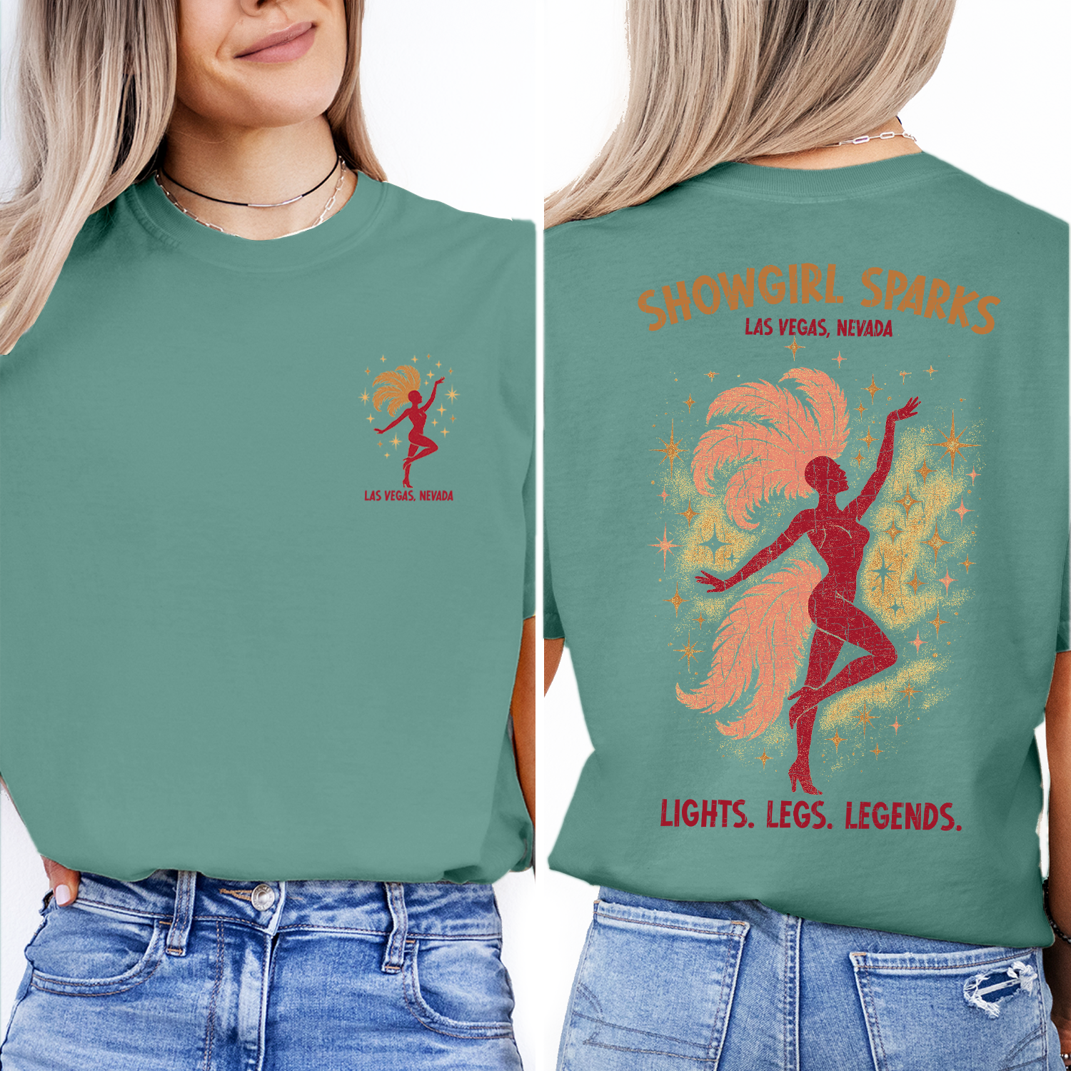 Las Vegas Showgirl T-Shirt | Vintage Nevada Souvenir Tee | Glitter Sparkle Showgirl Graphic | Retro Vegas Travel Gift
