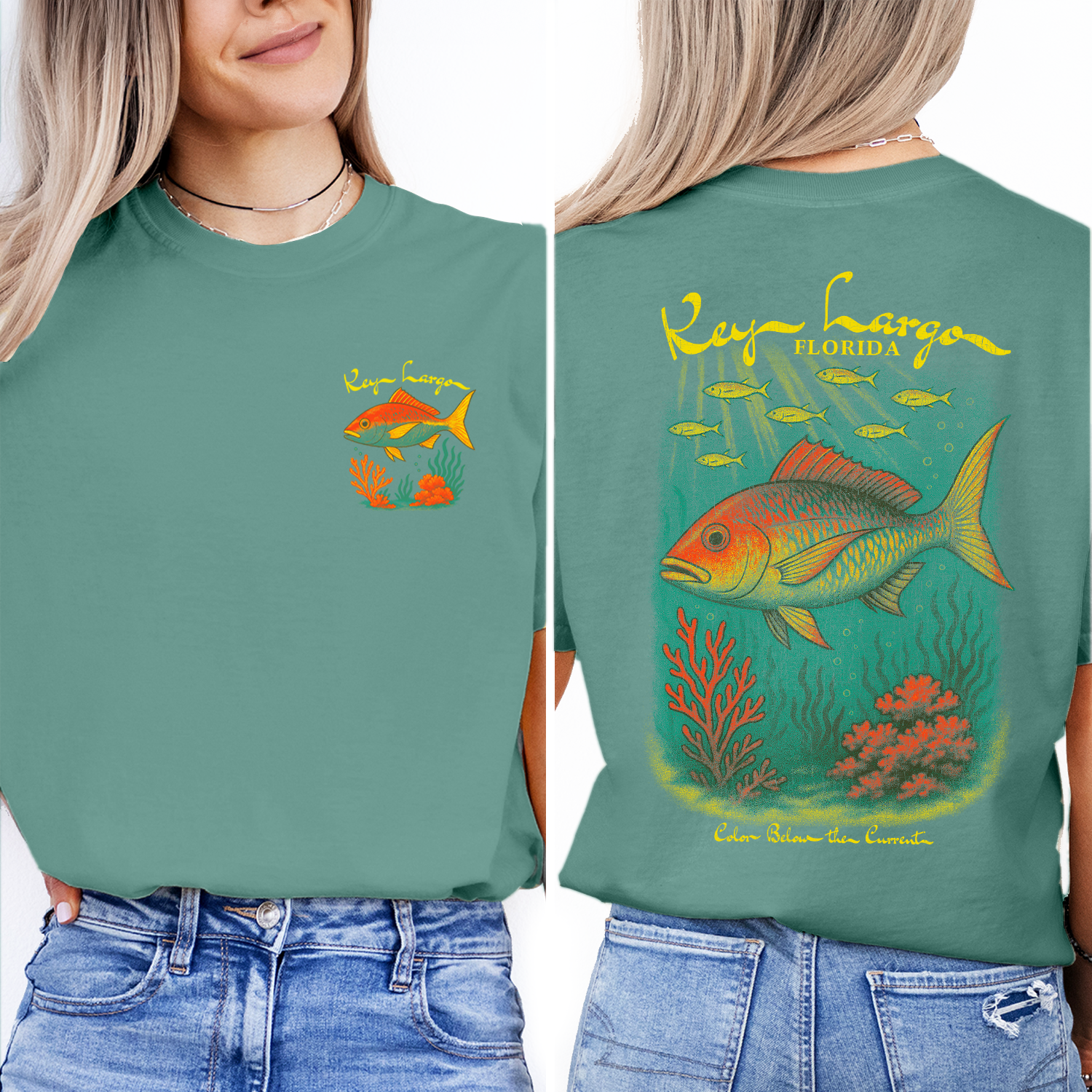 Vintage Key Largo Florida T-Shirt – Tropical Reef Fish & Coral Graphic, Underwater Ocean Wildlife Souvenir Tee