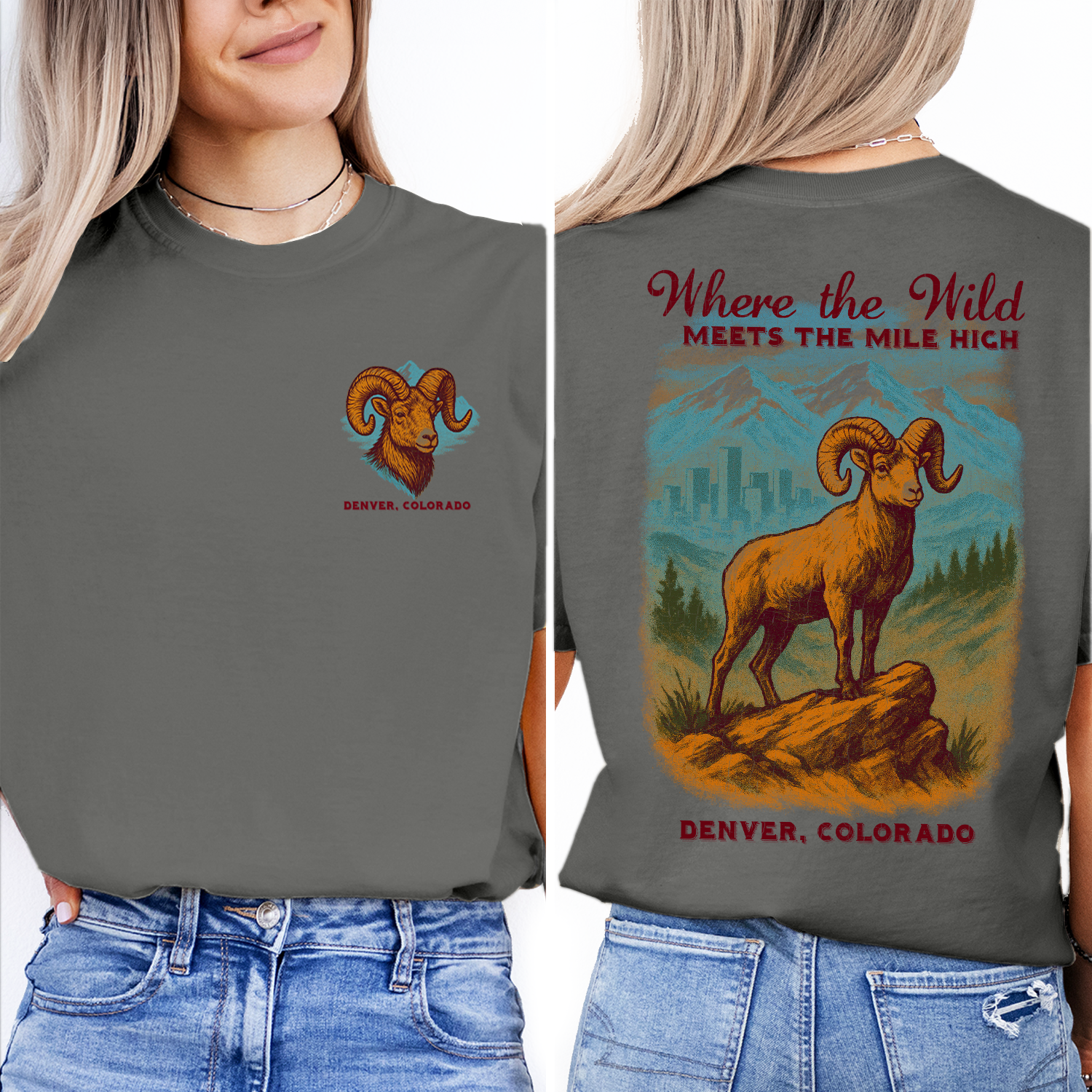 Denver Colorado T-Shirt | Rocky Mountain Ram Graphic Tee | Mile High City Souvenir Shirt | Where the Wild Meets the Mile High