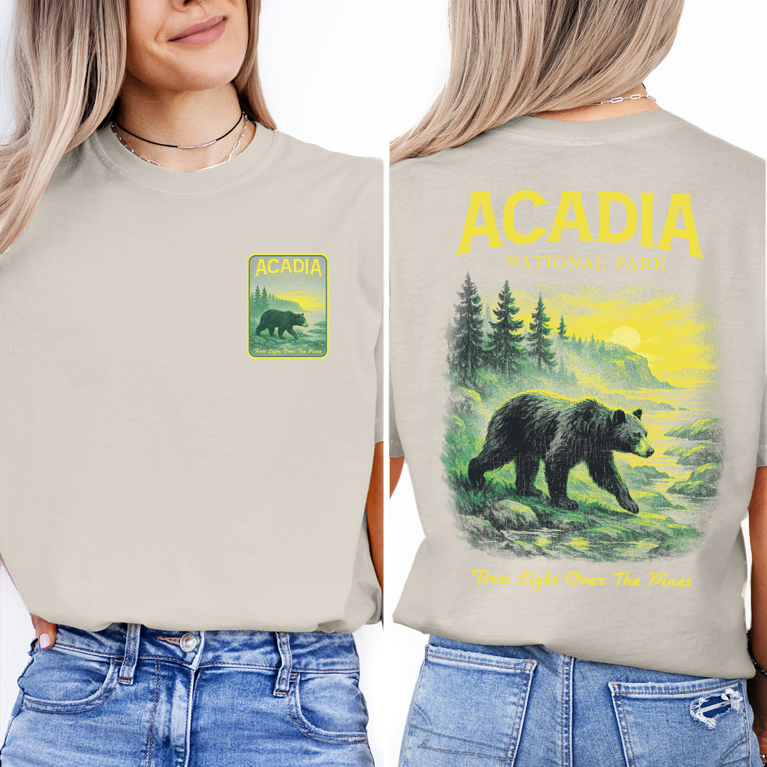 Acadia National Park Bear T-Shirt – Vintage Wilderness Hiking Tee, Nature Landscape Sunset Shirt, Outdoor Adventure Gift
