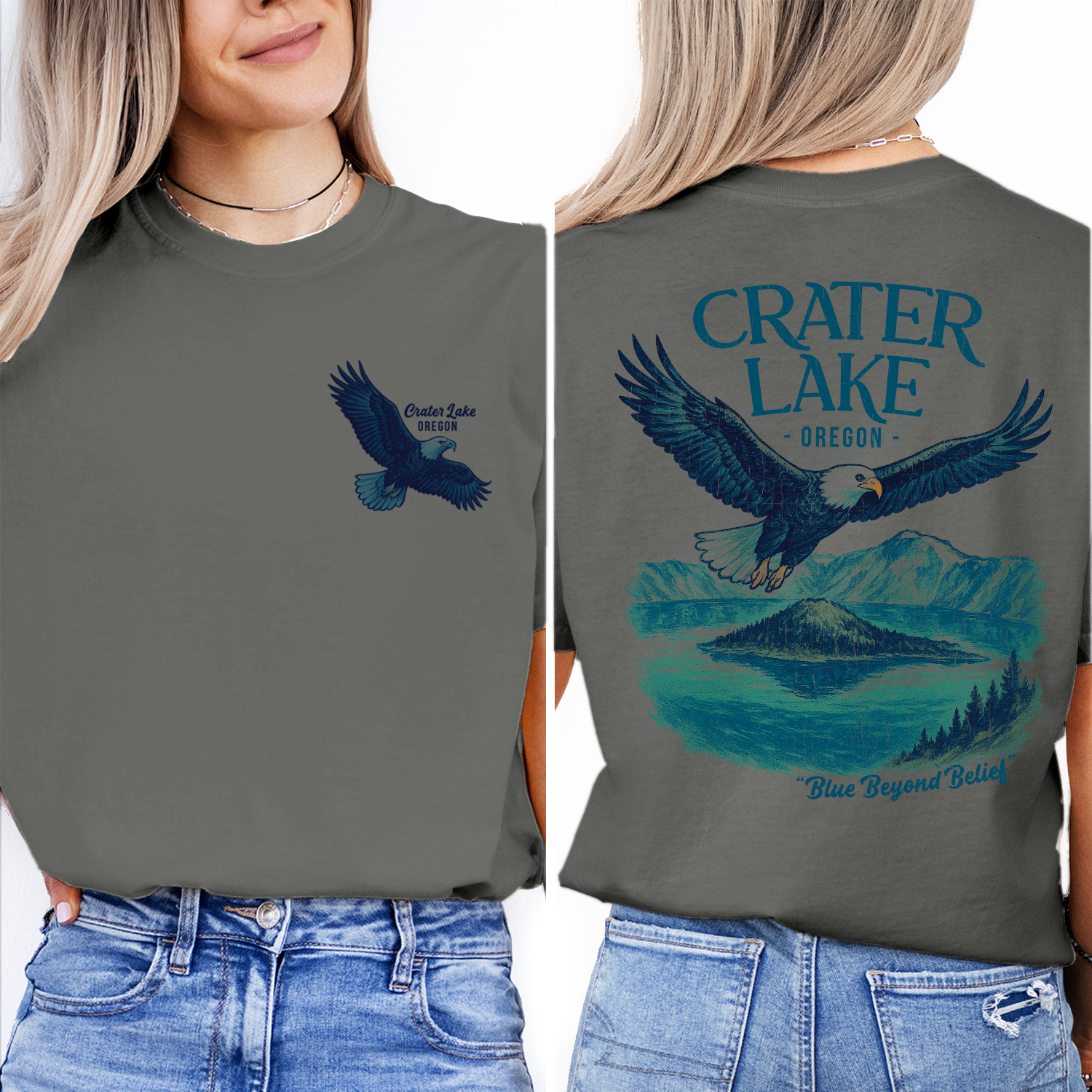 Crater Lake Oregon T-Shirt | Bald Eagle Graphic Tee | National Park Souvenir Shirt | Blue Beyond Belief Travel Top