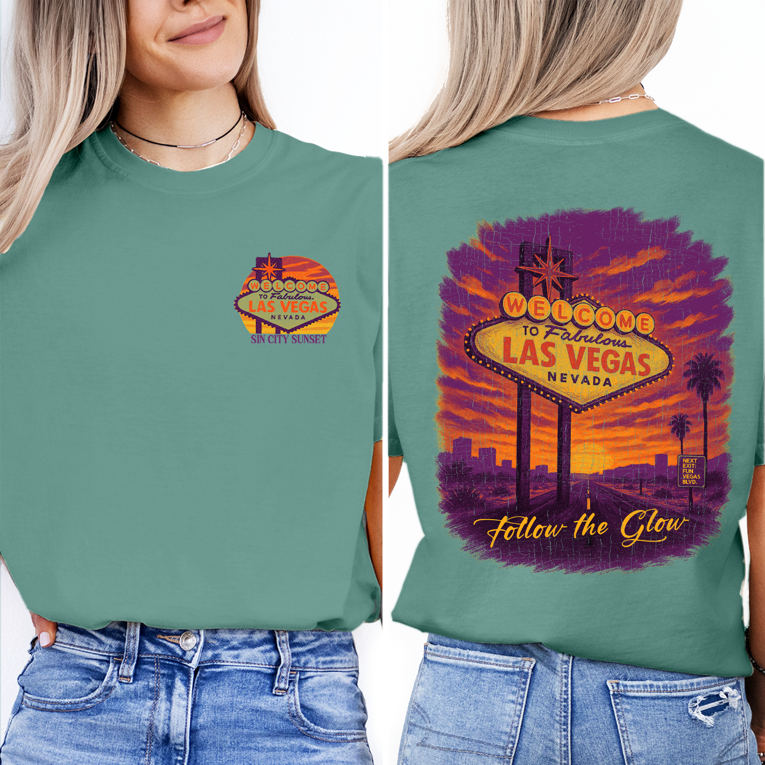 Las Vegas Sunset T-Shirt | Welcome Sign Nevada Souvenir Tee | Sin City Travel Shirt | Vintage Vegas Road Trip Gift