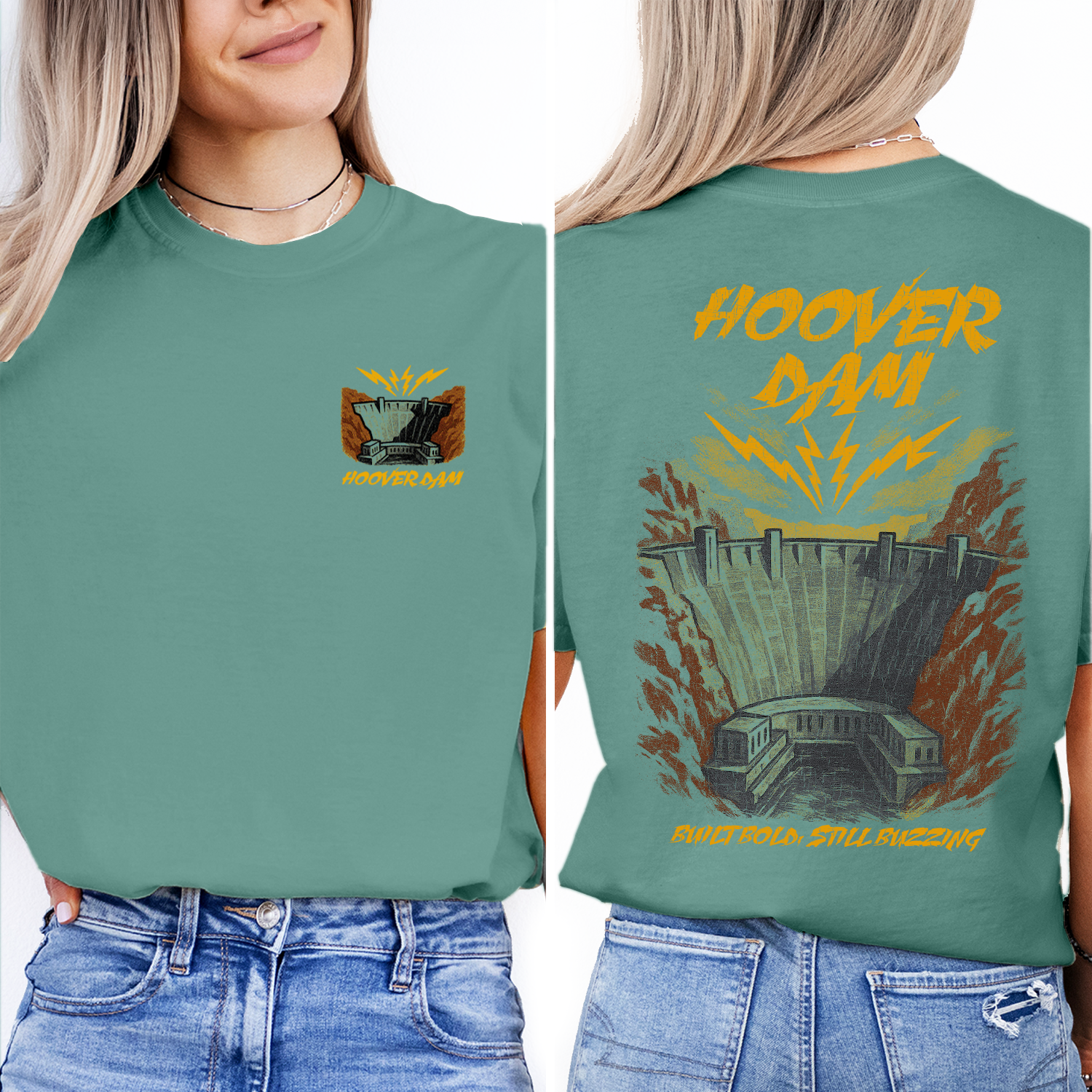 Vintage Hoover Dam T-Shirt – Retro Engineering Landmark & Lightning Graphic, Nevada Travel Souvenir Tee