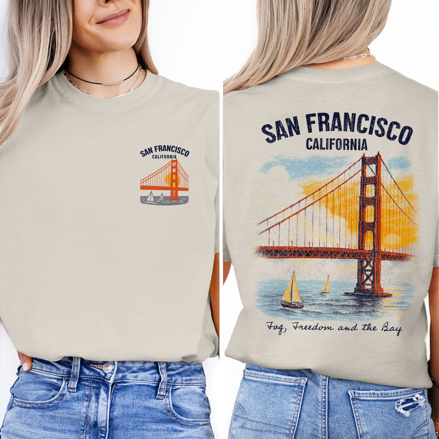 San Francisco T-Shirt | Golden Gate Bridge California Tee | Bay Area Travel Souvenir | Vintage Sailing Graphic Shirt