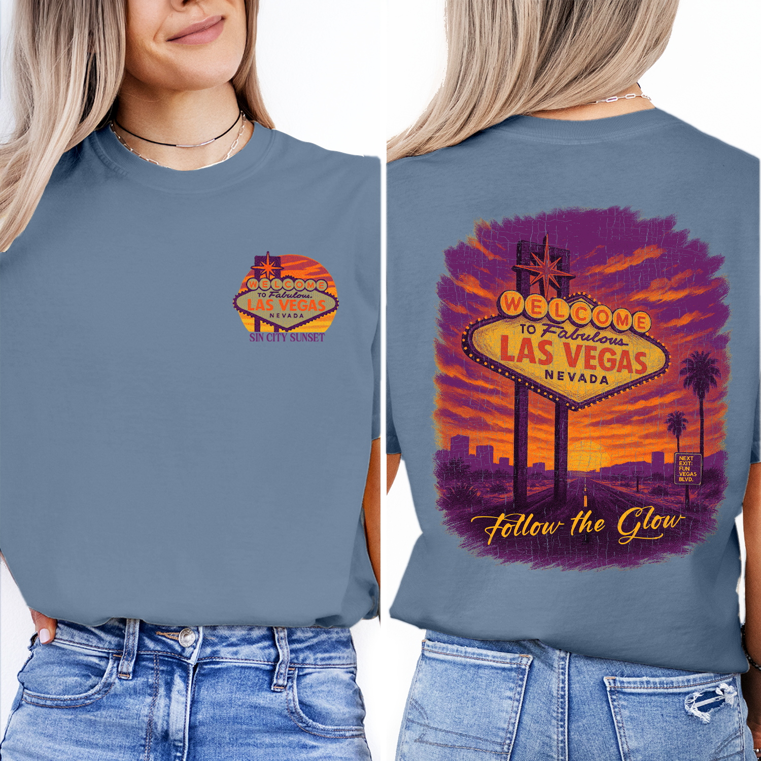 Las Vegas Sunset T-Shirt | Welcome Sign Nevada Souvenir Tee | Sin City Travel Shirt | Vintage Vegas Road Trip Gift
