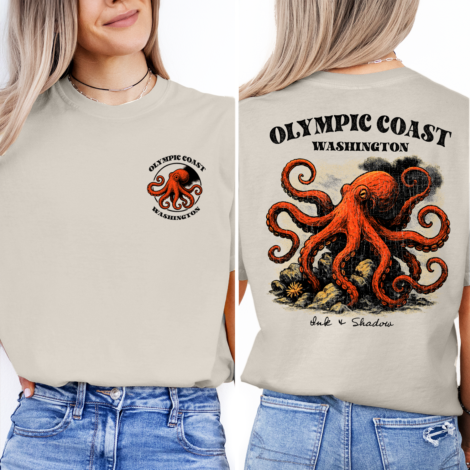 Olympic Coast Washington Octopus T-Shirt | Vintage Sea Life Graphic Tee | Nautical Coastal Souvenir Shirt