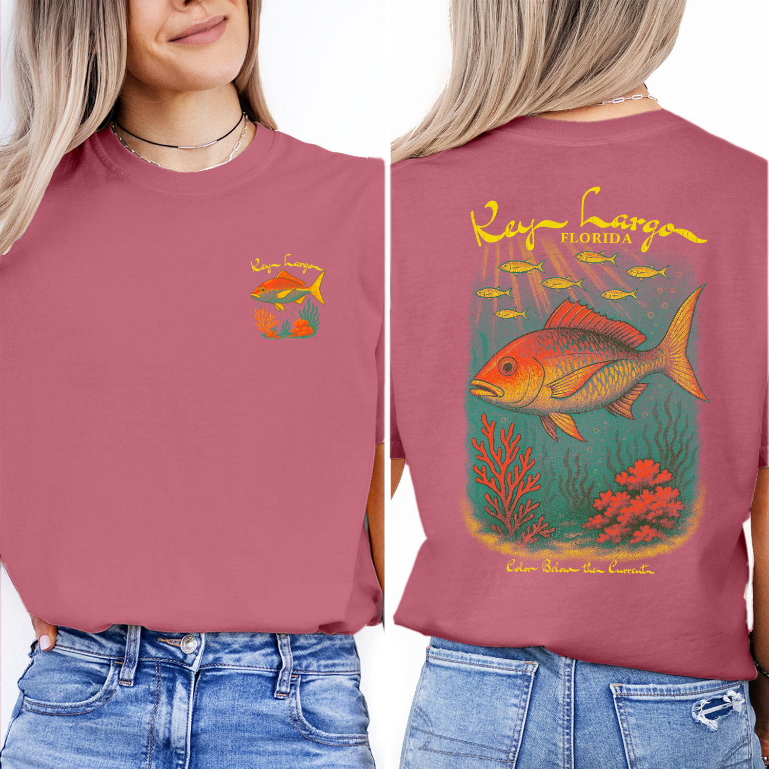 Vintage Key Largo Florida T-Shirt – Tropical Reef Fish & Coral Graphic, Underwater Ocean Wildlife Souvenir Tee