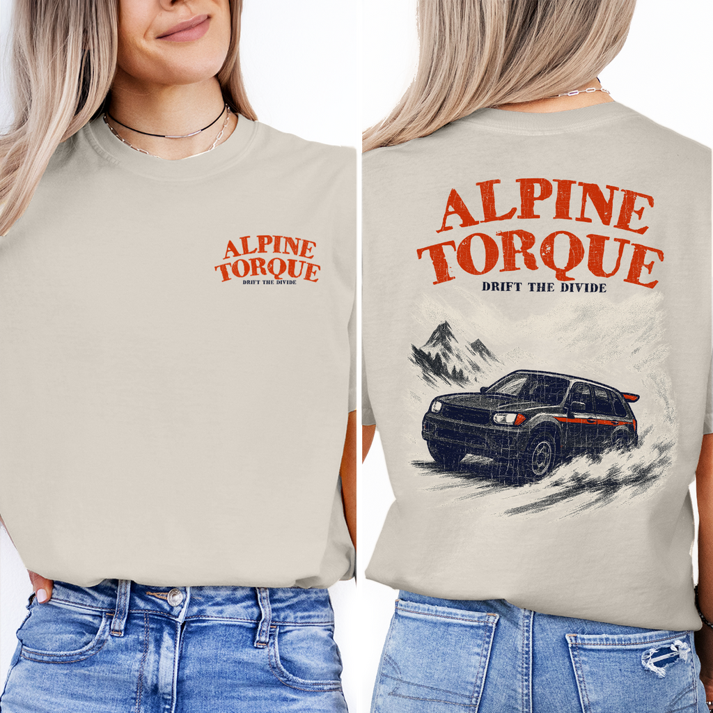 Alpine Torque T-Shirt | Drift Car Mountain Racing Tee | Off-Road Adventure Shirt | Rally Driver Graphic Gift