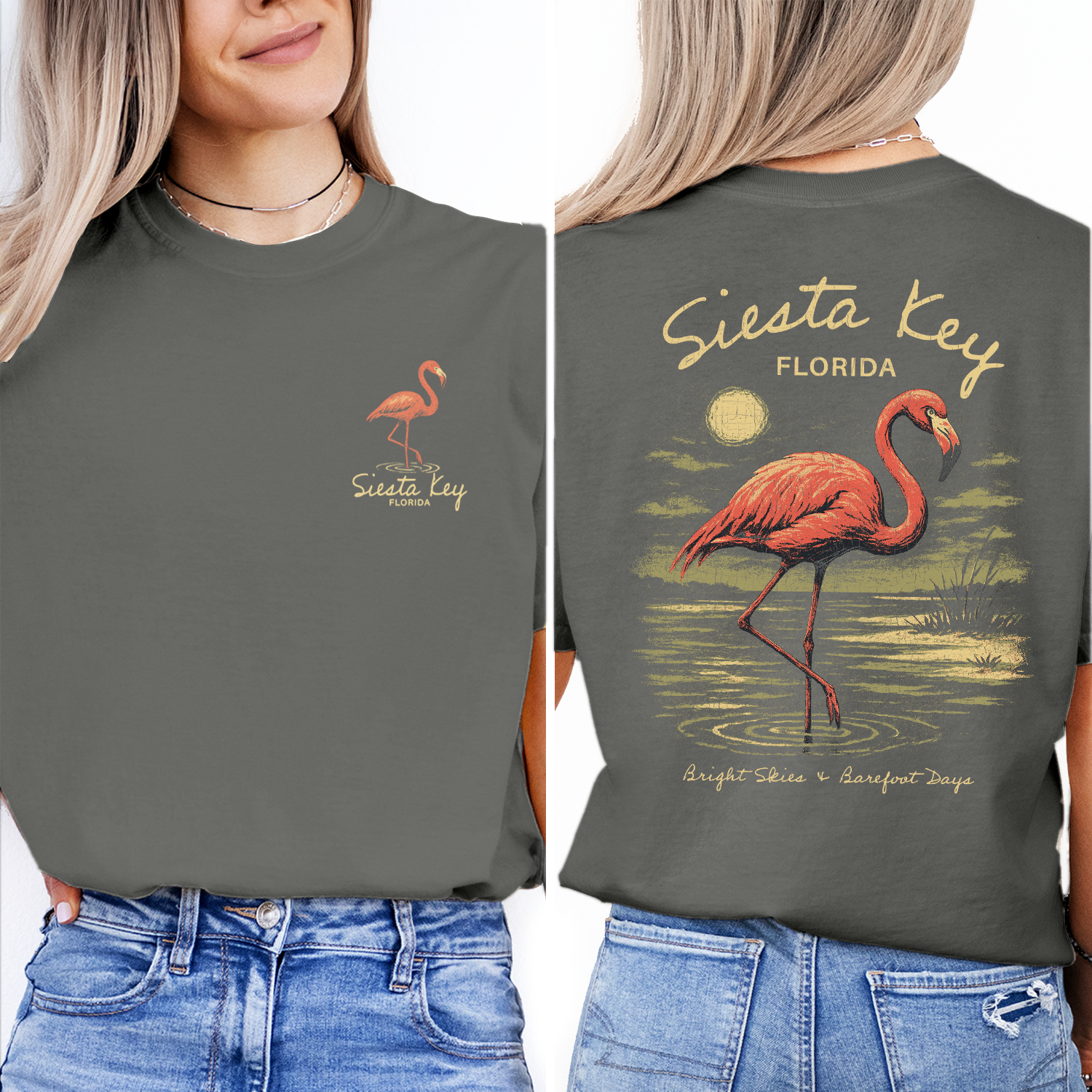 Siesta Key Florida T-Shirt | Flamingo Beach Souvenir Tee | Coastal Vacation Shirt | Vintage Tropical Travel Gift
