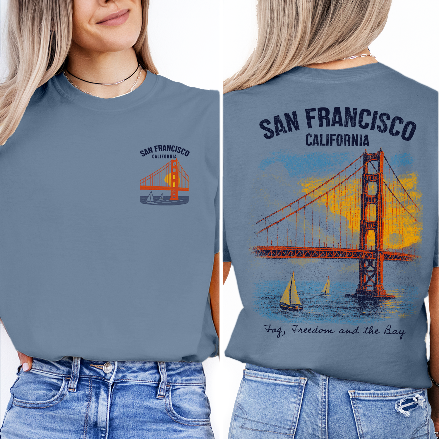 San Francisco T-Shirt | Golden Gate Bridge California Tee | Bay Area Travel Souvenir | Vintage Sailing Graphic Shirt
