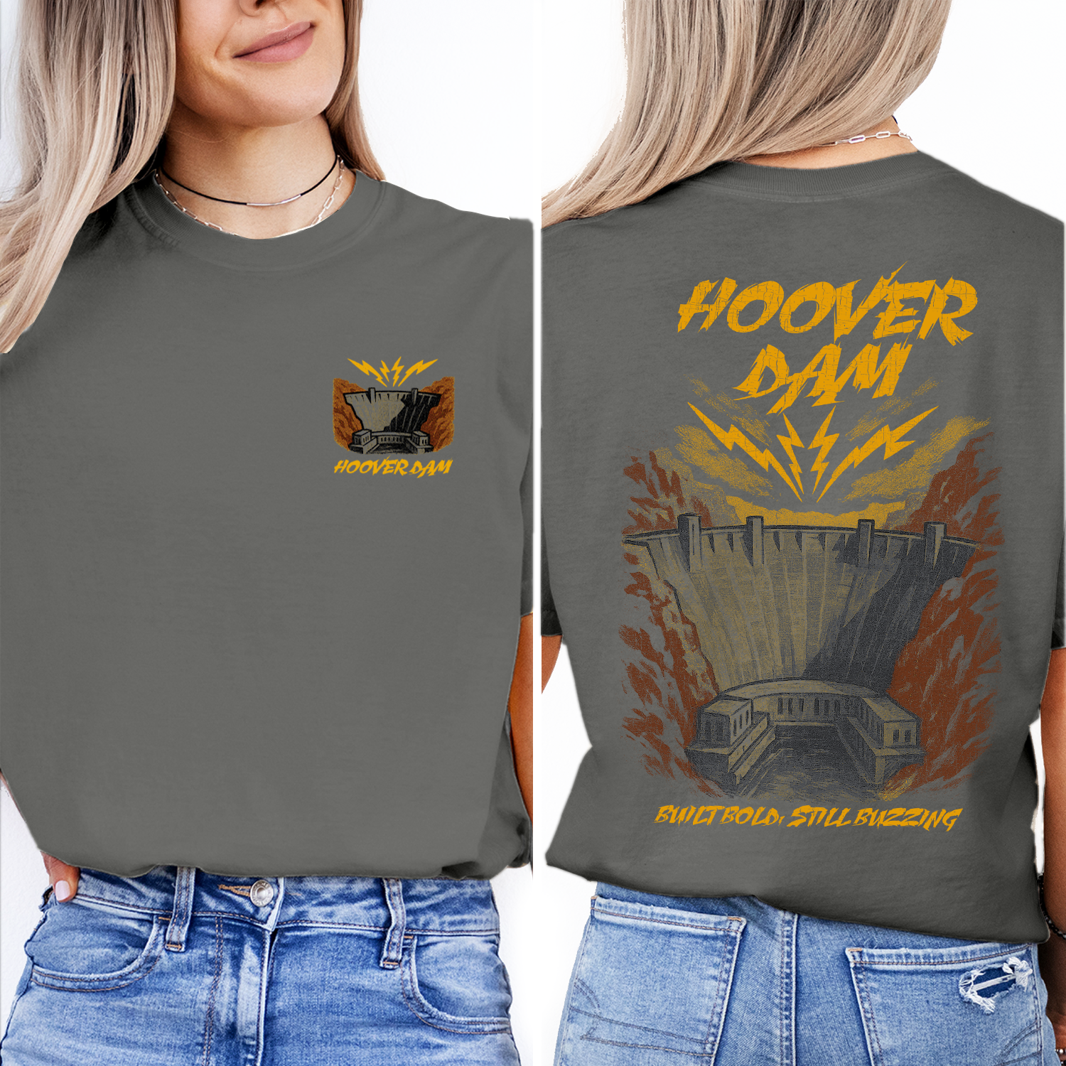 Vintage Hoover Dam T-Shirt – Retro Engineering Landmark & Lightning Graphic, Nevada Travel Souvenir Tee